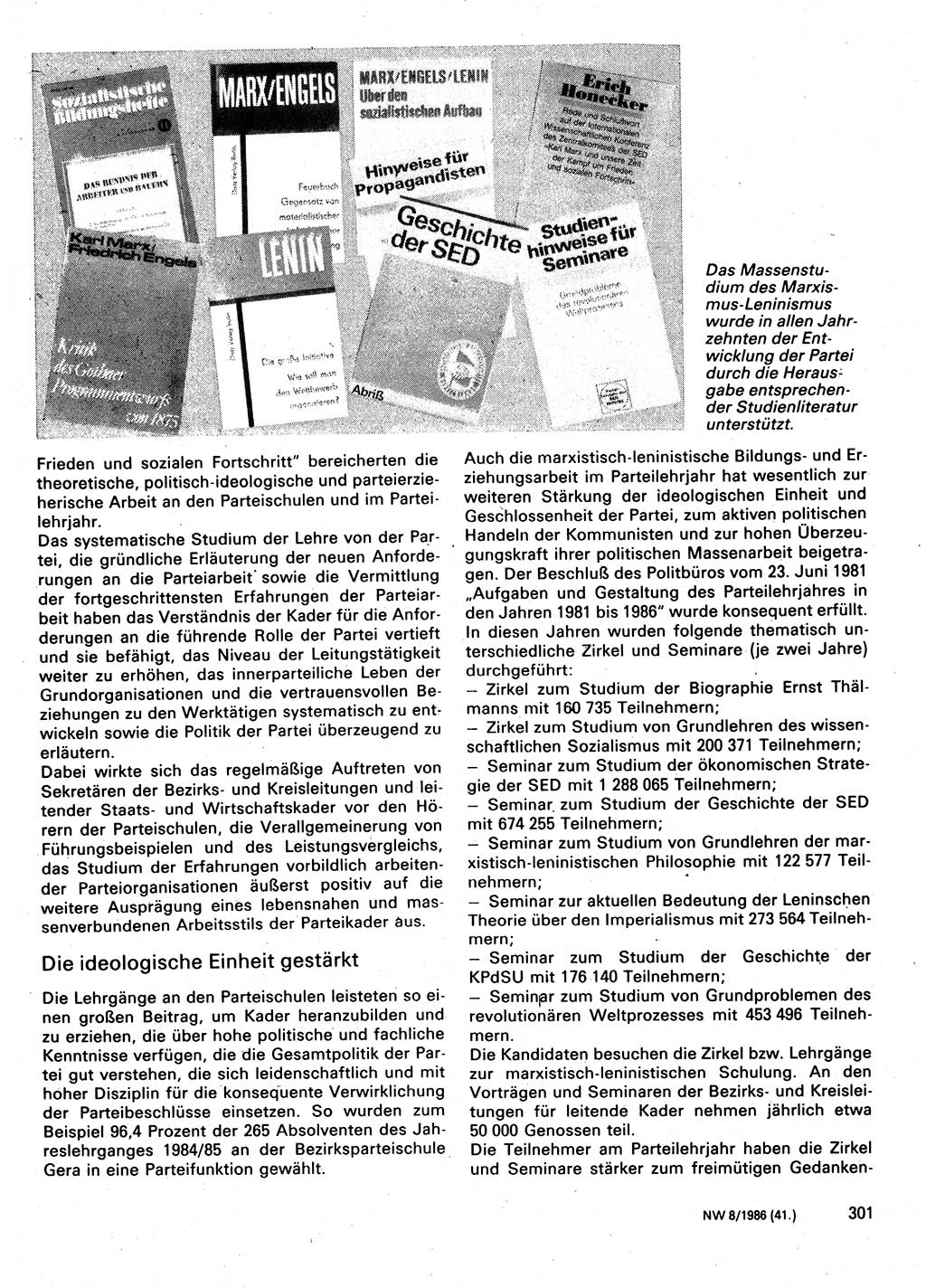 Neuer Weg (NW), Organ des Zentralkomitees (ZK) der SED (Sozialistische Einheitspartei Deutschlands) für Fragen des Parteilebens, 41. Jahrgang [Deutsche Demokratische Republik (DDR)] 1986, Seite 301 (NW ZK SED DDR 1986, S. 301)