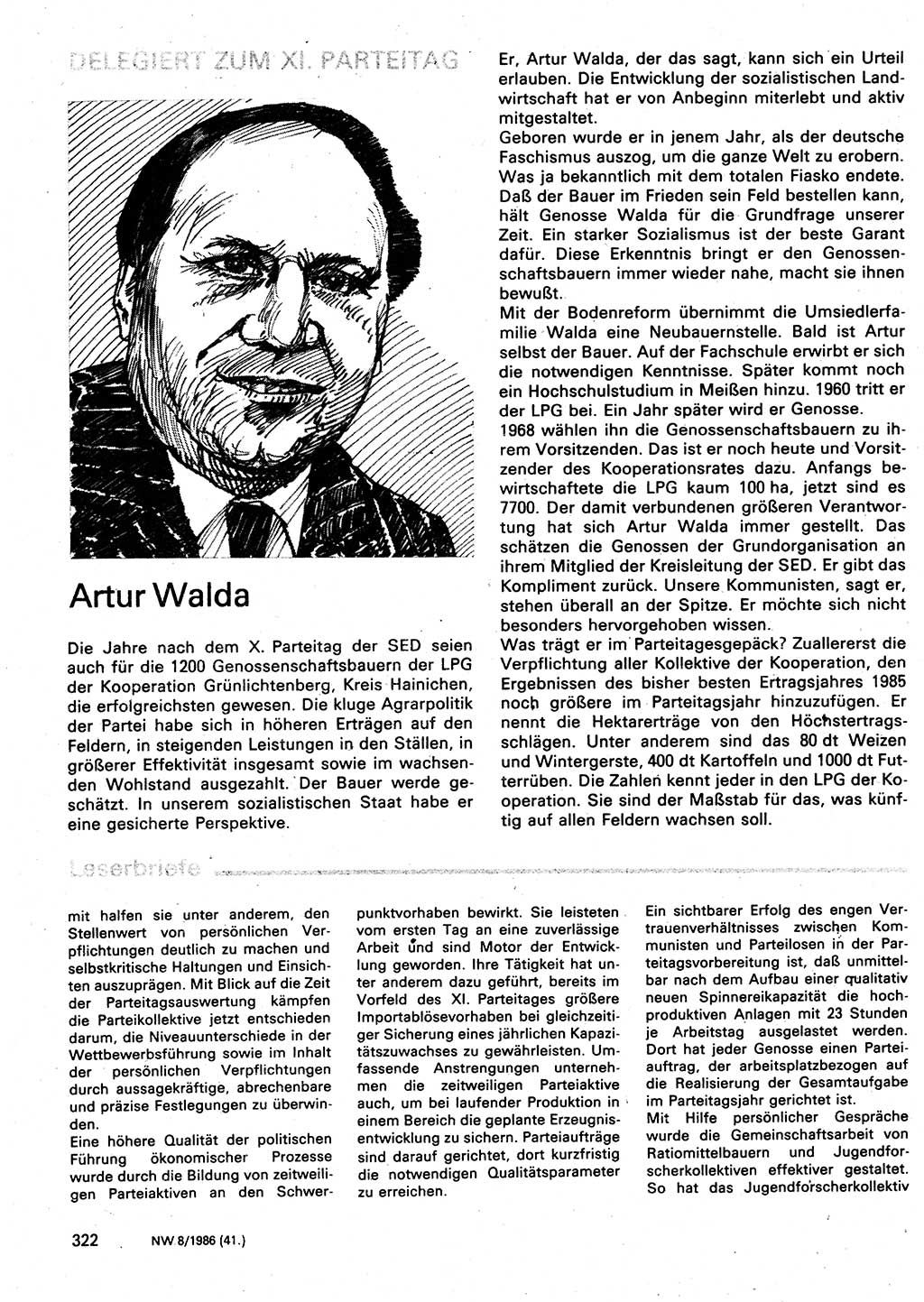 Neuer Weg (NW), Organ des Zentralkomitees (ZK) der SED (Sozialistische Einheitspartei Deutschlands) für Fragen des Parteilebens, 41. Jahrgang [Deutsche Demokratische Republik (DDR)] 1986, Seite 322 (NW ZK SED DDR 1986, S. 322)