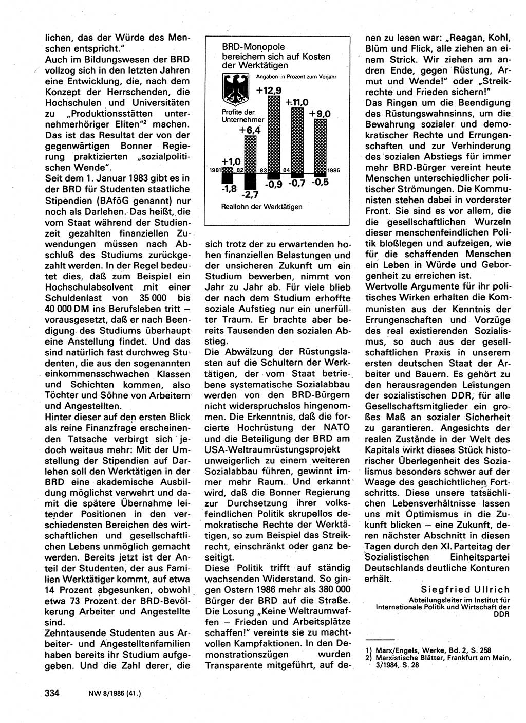 Neuer Weg (NW), Organ des Zentralkomitees (ZK) der SED (Sozialistische Einheitspartei Deutschlands) für Fragen des Parteilebens, 41. Jahrgang [Deutsche Demokratische Republik (DDR)] 1986, Seite 334 (NW ZK SED DDR 1986, S. 334)