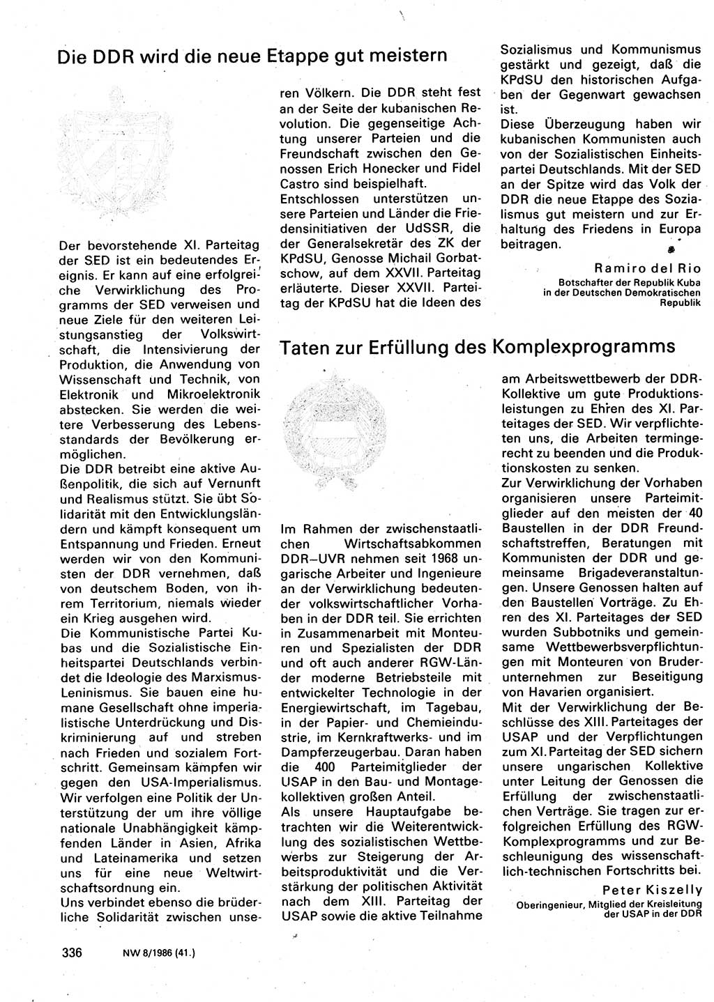 Neuer Weg (NW), Organ des Zentralkomitees (ZK) der SED (Sozialistische Einheitspartei Deutschlands) für Fragen des Parteilebens, 41. Jahrgang [Deutsche Demokratische Republik (DDR)] 1986, Seite 336 (NW ZK SED DDR 1986, S. 336)