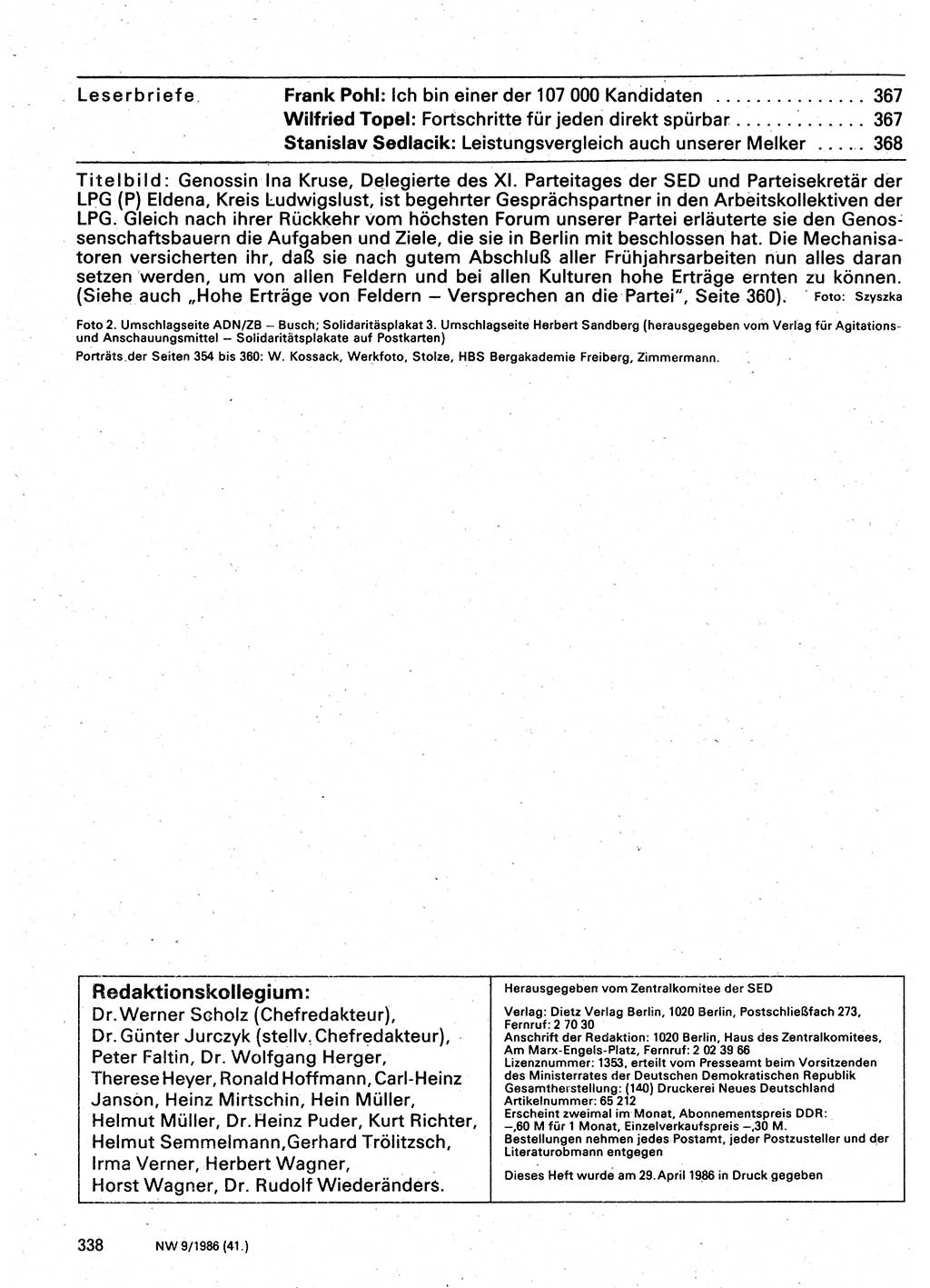 Neuer Weg (NW), Organ des Zentralkomitees (ZK) der SED (Sozialistische Einheitspartei Deutschlands) für Fragen des Parteilebens, 41. Jahrgang [Deutsche Demokratische Republik (DDR)] 1986, Seite 338 (NW ZK SED DDR 1986, S. 338)