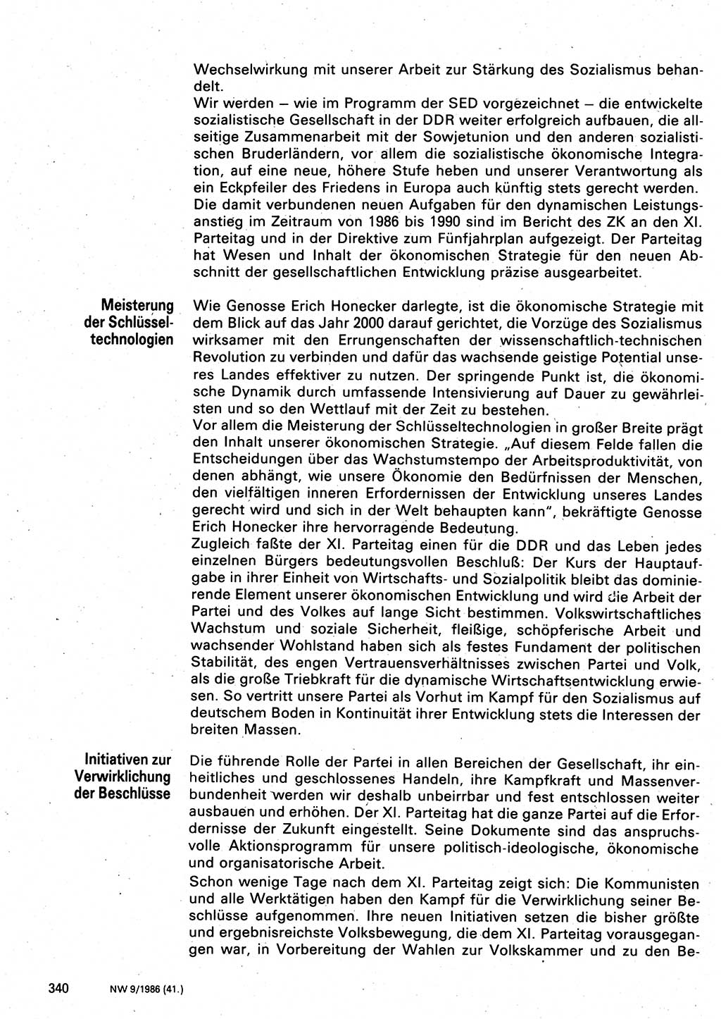 Neuer Weg (NW), Organ des Zentralkomitees (ZK) der SED (Sozialistische Einheitspartei Deutschlands) für Fragen des Parteilebens, 41. Jahrgang [Deutsche Demokratische Republik (DDR)] 1986, Seite 340 (NW ZK SED DDR 1986, S. 340)
