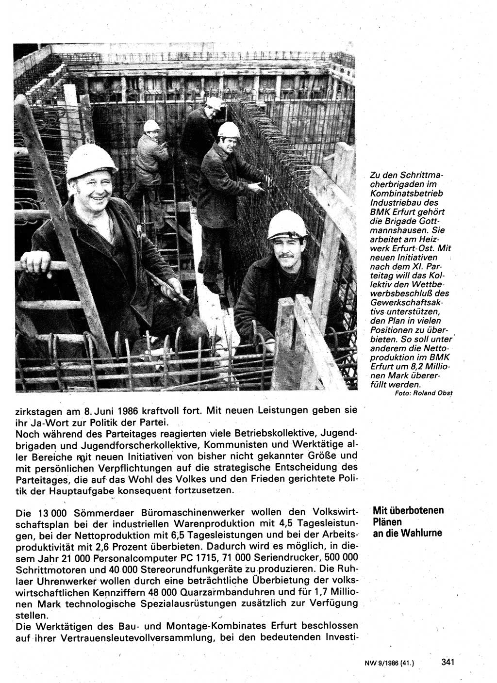 Neuer Weg (NW), Organ des Zentralkomitees (ZK) der SED (Sozialistische Einheitspartei Deutschlands) für Fragen des Parteilebens, 41. Jahrgang [Deutsche Demokratische Republik (DDR)] 1986, Seite 341 (NW ZK SED DDR 1986, S. 341)