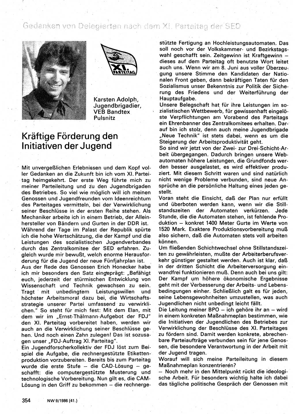 Neuer Weg (NW), Organ des Zentralkomitees (ZK) der SED (Sozialistische Einheitspartei Deutschlands) für Fragen des Parteilebens, 41. Jahrgang [Deutsche Demokratische Republik (DDR)] 1986, Seite 354 (NW ZK SED DDR 1986, S. 354)