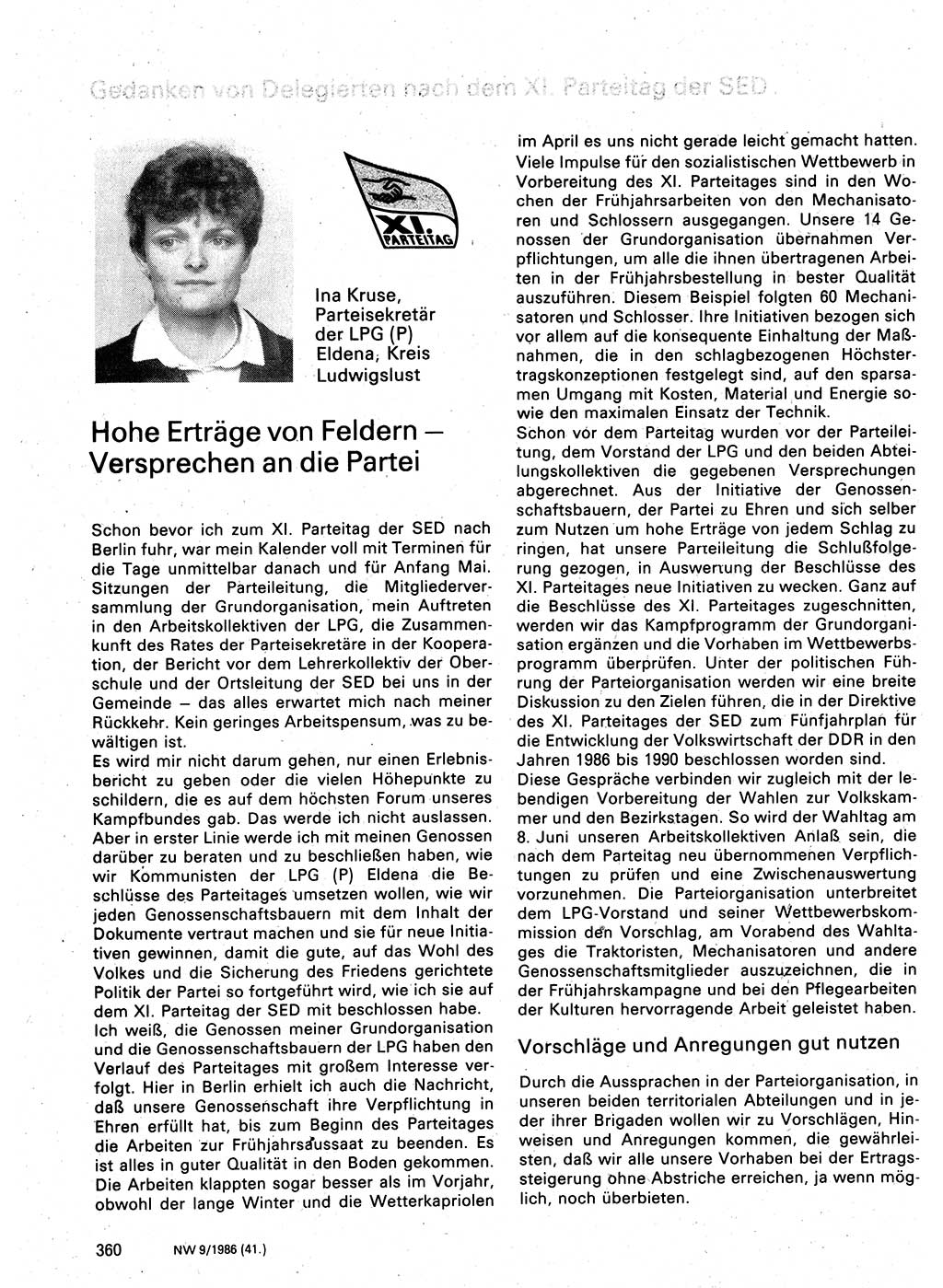 Neuer Weg (NW), Organ des Zentralkomitees (ZK) der SED (Sozialistische Einheitspartei Deutschlands) für Fragen des Parteilebens, 41. Jahrgang [Deutsche Demokratische Republik (DDR)] 1986, Seite 360 (NW ZK SED DDR 1986, S. 360)