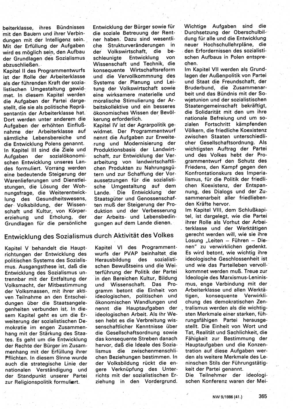 Neuer Weg (NW), Organ des Zentralkomitees (ZK) der SED (Sozialistische Einheitspartei Deutschlands) für Fragen des Parteilebens, 41. Jahrgang [Deutsche Demokratische Republik (DDR)] 1986, Seite 365 (NW ZK SED DDR 1986, S. 365)