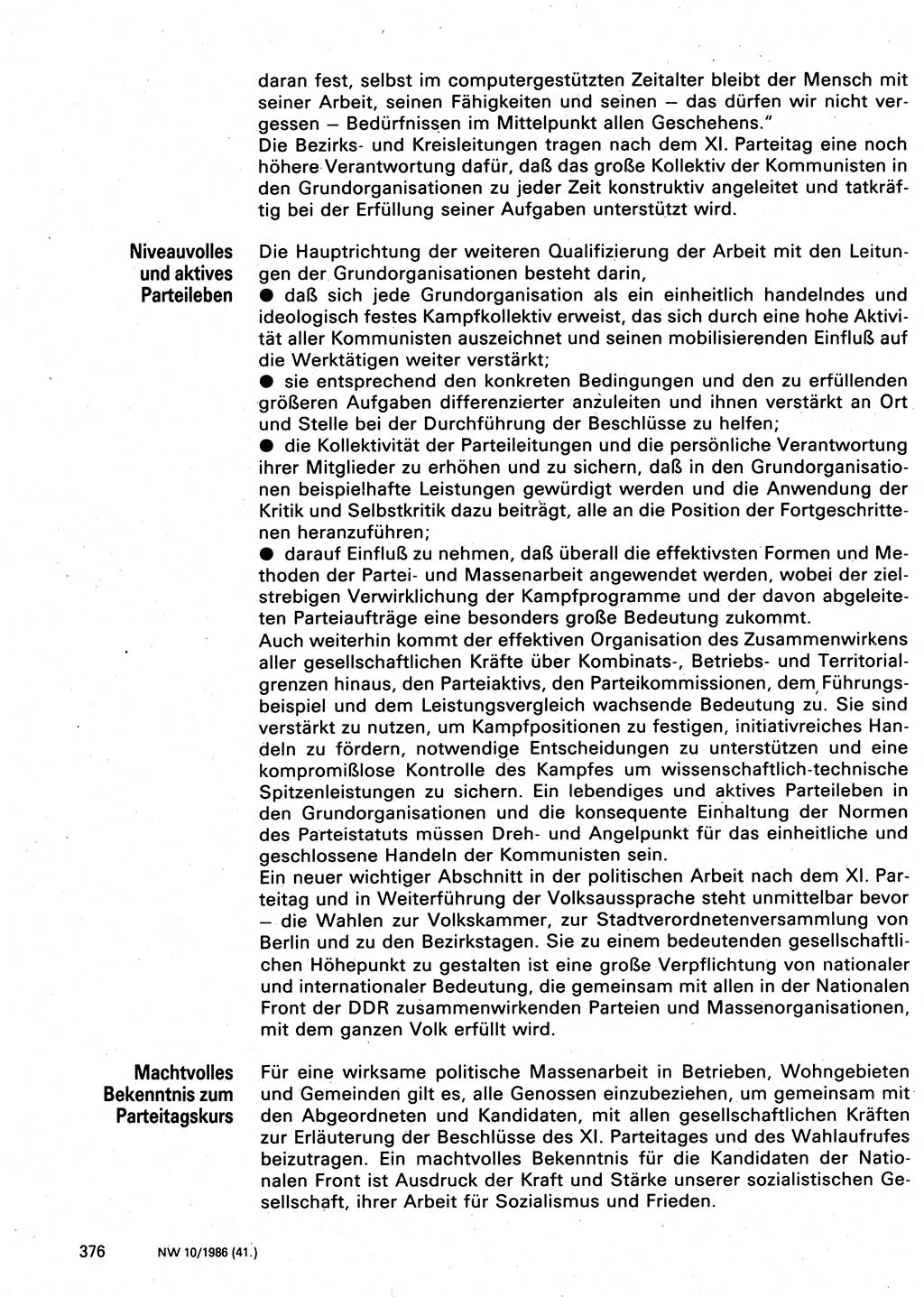 Neuer Weg (NW), Organ des Zentralkomitees (ZK) der SED (Sozialistische Einheitspartei Deutschlands) für Fragen des Parteilebens, 41. Jahrgang [Deutsche Demokratische Republik (DDR)] 1986, Seite 376 (NW ZK SED DDR 1986, S. 376)