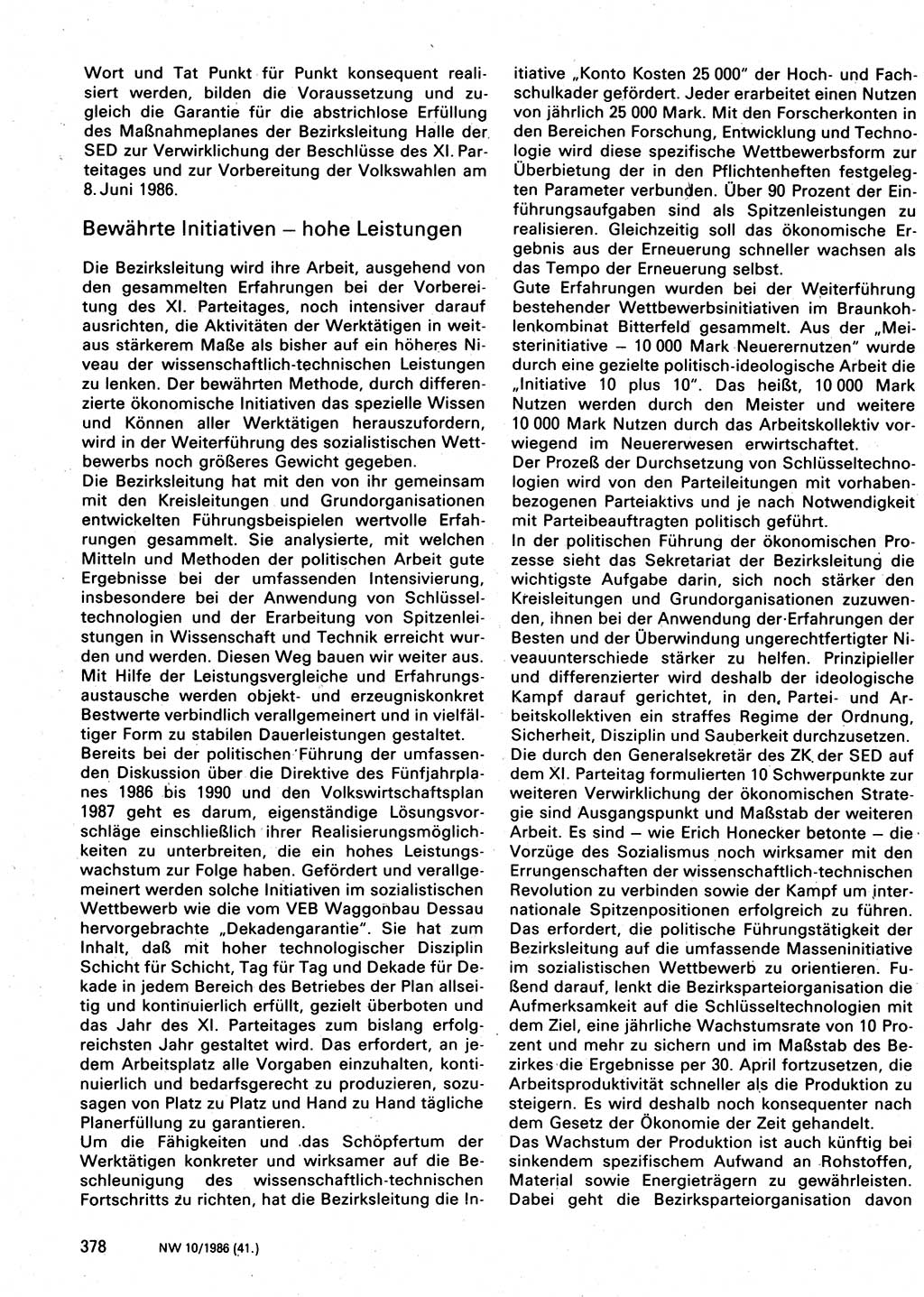 Neuer Weg (NW), Organ des Zentralkomitees (ZK) der SED (Sozialistische Einheitspartei Deutschlands) für Fragen des Parteilebens, 41. Jahrgang [Deutsche Demokratische Republik (DDR)] 1986, Seite 378 (NW ZK SED DDR 1986, S. 378)