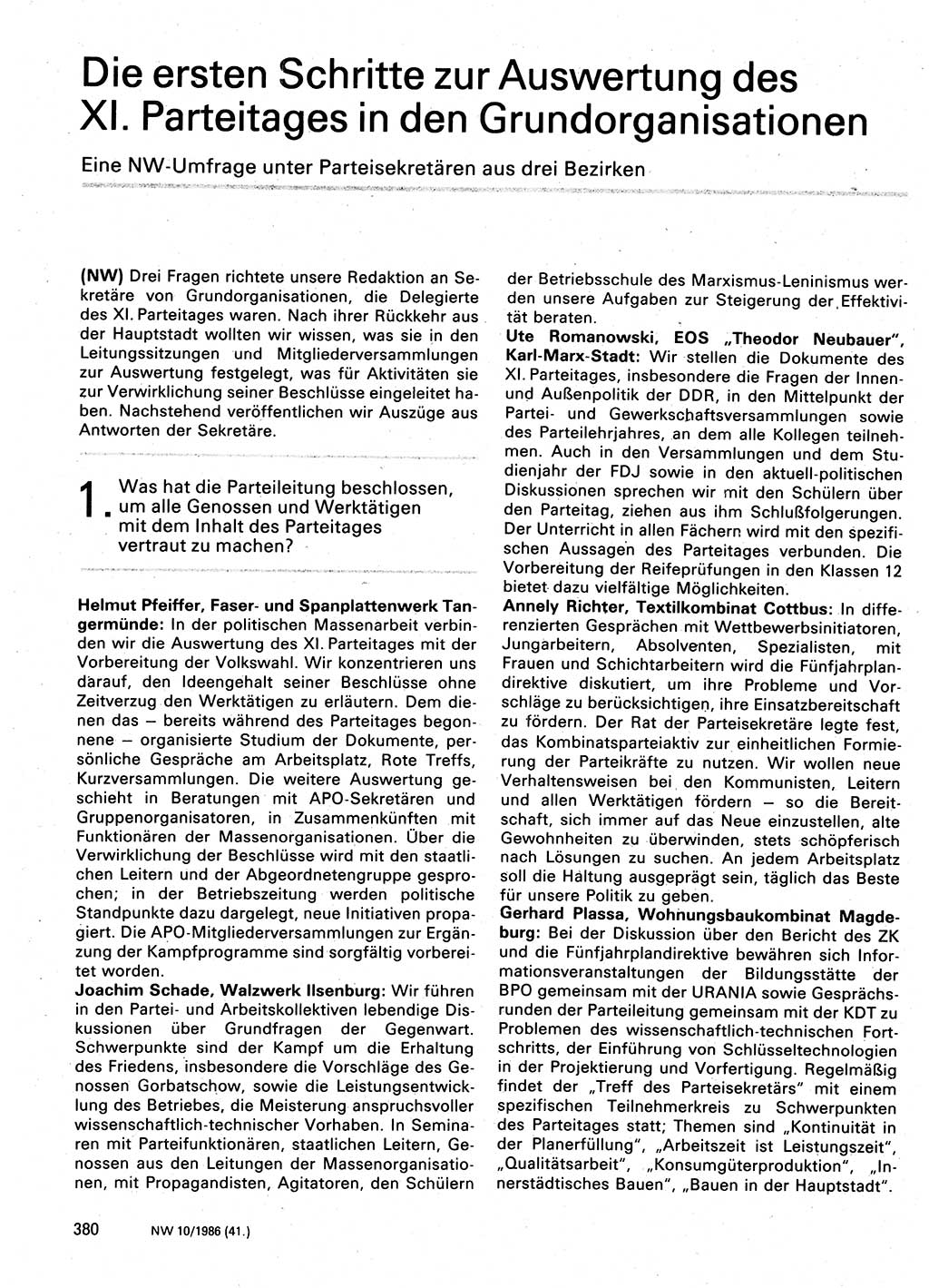 Neuer Weg (NW), Organ des Zentralkomitees (ZK) der SED (Sozialistische Einheitspartei Deutschlands) für Fragen des Parteilebens, 41. Jahrgang [Deutsche Demokratische Republik (DDR)] 1986, Seite 380 (NW ZK SED DDR 1986, S. 380)