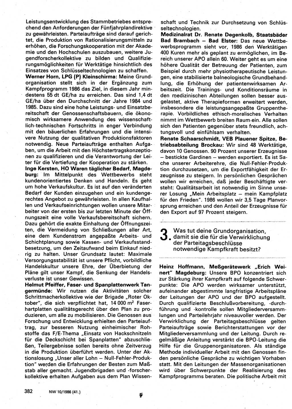 Neuer Weg (NW), Organ des Zentralkomitees (ZK) der SED (Sozialistische Einheitspartei Deutschlands) für Fragen des Parteilebens, 41. Jahrgang [Deutsche Demokratische Republik (DDR)] 1986, Seite 382 (NW ZK SED DDR 1986, S. 382)