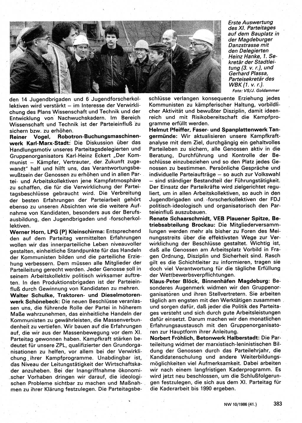 Neuer Weg (NW), Organ des Zentralkomitees (ZK) der SED (Sozialistische Einheitspartei Deutschlands) für Fragen des Parteilebens, 41. Jahrgang [Deutsche Demokratische Republik (DDR)] 1986, Seite 383 (NW ZK SED DDR 1986, S. 383)