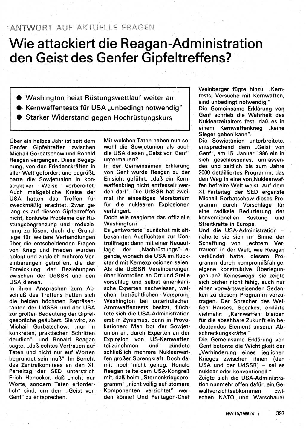 Neuer Weg (NW), Organ des Zentralkomitees (ZK) der SED (Sozialistische Einheitspartei Deutschlands) für Fragen des Parteilebens, 41. Jahrgang [Deutsche Demokratische Republik (DDR)] 1986, Seite 397 (NW ZK SED DDR 1986, S. 397)