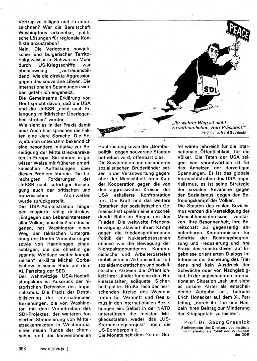 Neuer Weg (NW), Organ des Zentralkomitees (ZK) der SED (Sozialistische Einheitspartei Deutschlands) für Fragen des Parteilebens, 41. Jahrgang [Deutsche Demokratische Republik (DDR)] 1986, Seite 398 (NW ZK SED DDR 1986, S. 398)
