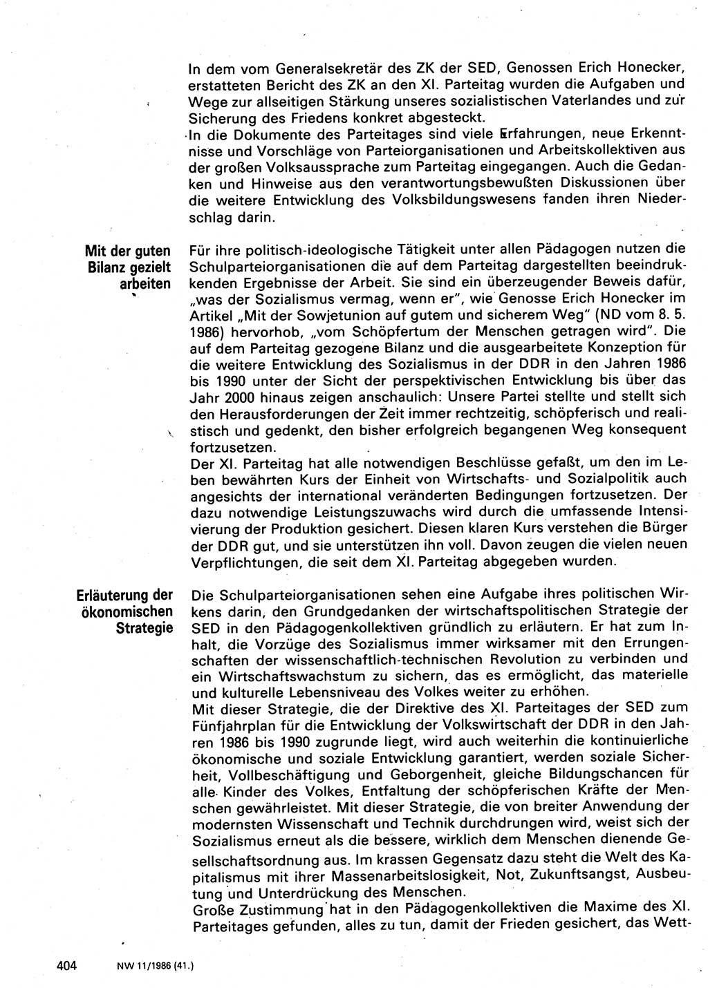 Neuer Weg (NW), Organ des Zentralkomitees (ZK) der SED (Sozialistische Einheitspartei Deutschlands) für Fragen des Parteilebens, 41. Jahrgang [Deutsche Demokratische Republik (DDR)] 1986, Seite 404 (NW ZK SED DDR 1986, S. 404)