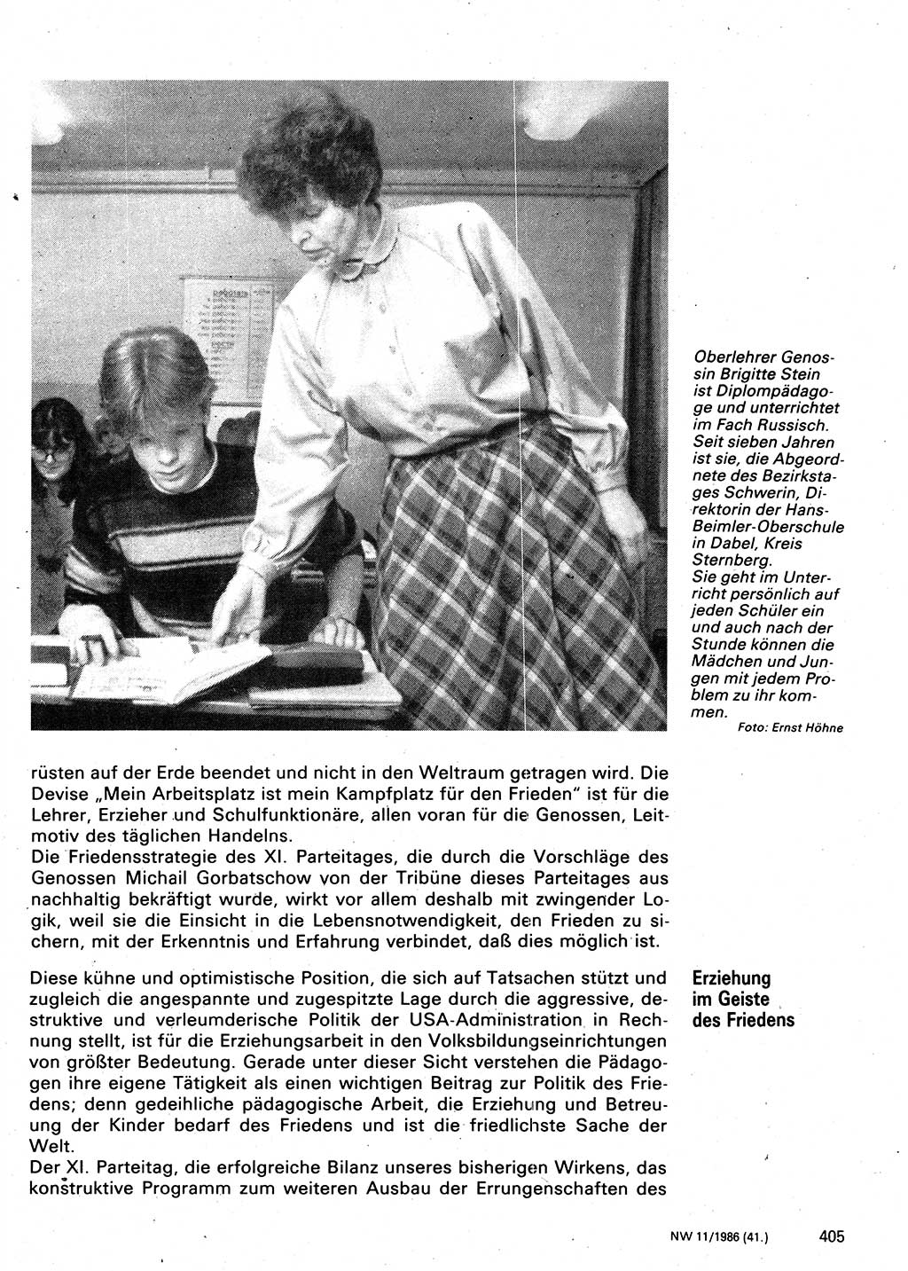 Neuer Weg (NW), Organ des Zentralkomitees (ZK) der SED (Sozialistische Einheitspartei Deutschlands) für Fragen des Parteilebens, 41. Jahrgang [Deutsche Demokratische Republik (DDR)] 1986, Seite 405 (NW ZK SED DDR 1986, S. 405)