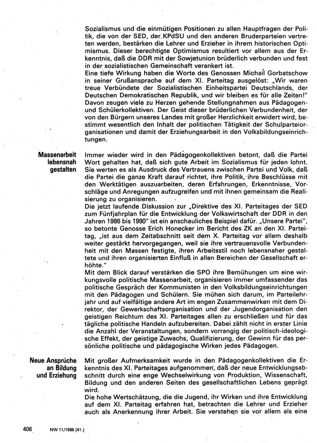 Neuer Weg (NW), Organ des Zentralkomitees (ZK) der SED (Sozialistische Einheitspartei Deutschlands) für Fragen des Parteilebens, 41. Jahrgang [Deutsche Demokratische Republik (DDR)] 1986, Seite 406 (NW ZK SED DDR 1986, S. 406)
