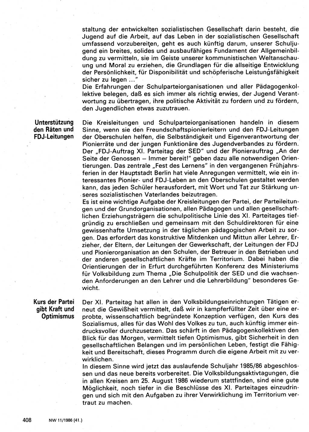 Neuer Weg (NW), Organ des Zentralkomitees (ZK) der SED (Sozialistische Einheitspartei Deutschlands) für Fragen des Parteilebens, 41. Jahrgang [Deutsche Demokratische Republik (DDR)] 1986, Seite 408 (NW ZK SED DDR 1986, S. 408)