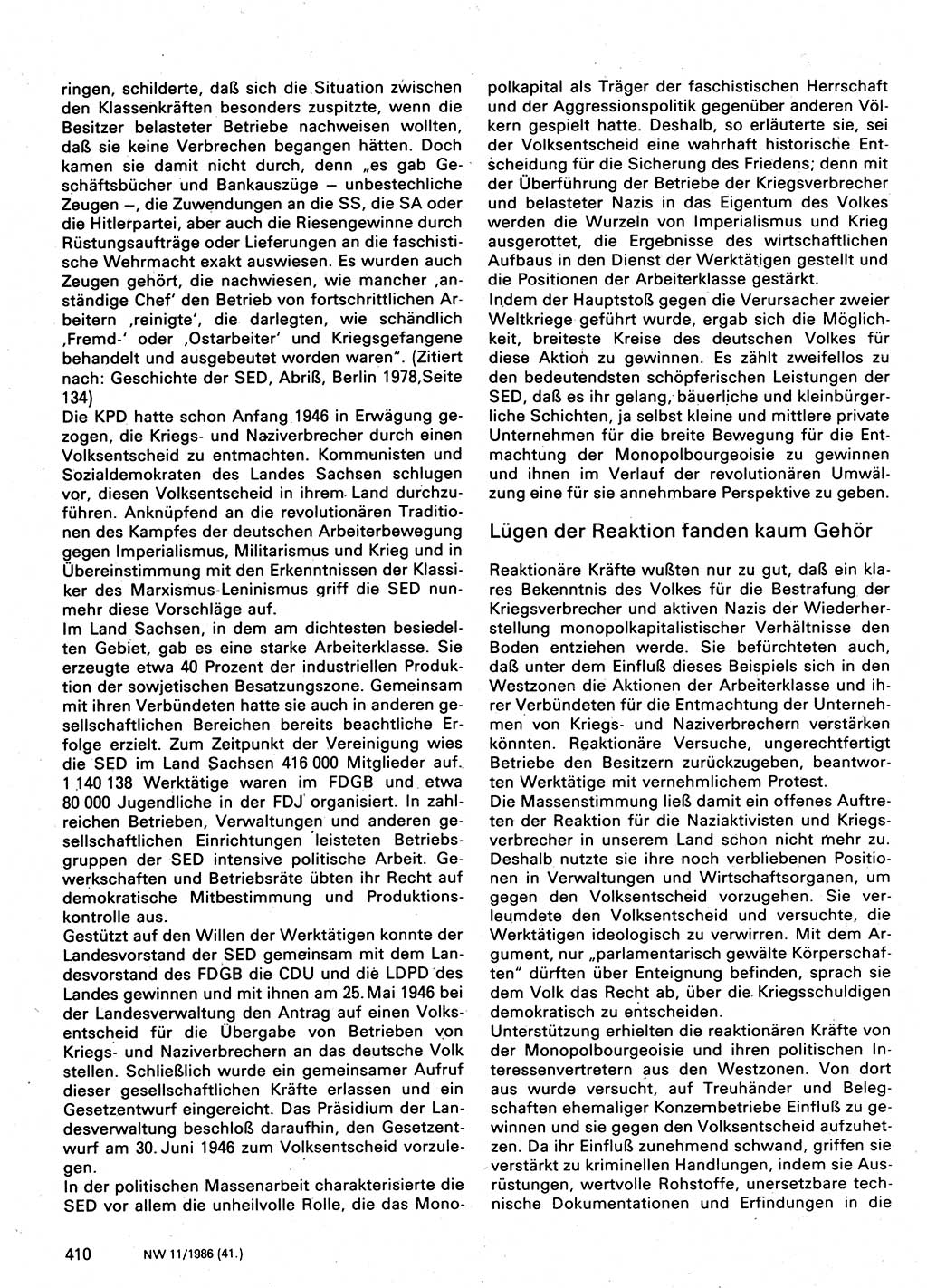 Neuer Weg (NW), Organ des Zentralkomitees (ZK) der SED (Sozialistische Einheitspartei Deutschlands) für Fragen des Parteilebens, 41. Jahrgang [Deutsche Demokratische Republik (DDR)] 1986, Seite 410 (NW ZK SED DDR 1986, S. 410)