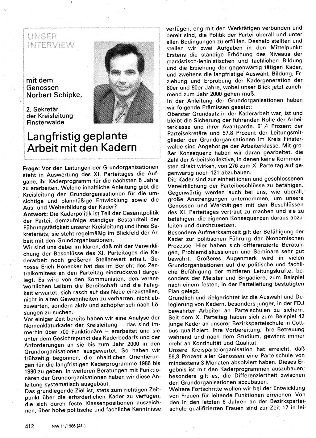 Neuer Weg (NW), Organ des Zentralkomitees (ZK) der SED (Sozialistische Einheitspartei Deutschlands) für Fragen des Parteilebens, 41. Jahrgang [Deutsche Demokratische Republik (DDR)] 1986, Seite 412 (NW ZK SED DDR 1986, S. 412)