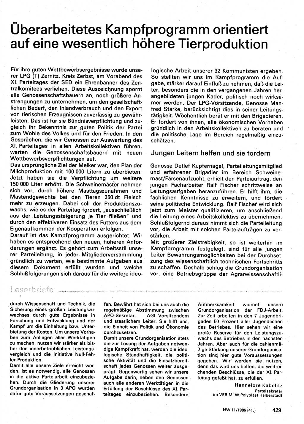 Neuer Weg (NW), Organ des Zentralkomitees (ZK) der SED (Sozialistische Einheitspartei Deutschlands) für Fragen des Parteilebens, 41. Jahrgang [Deutsche Demokratische Republik (DDR)] 1986, Seite 429 (NW ZK SED DDR 1986, S. 429)