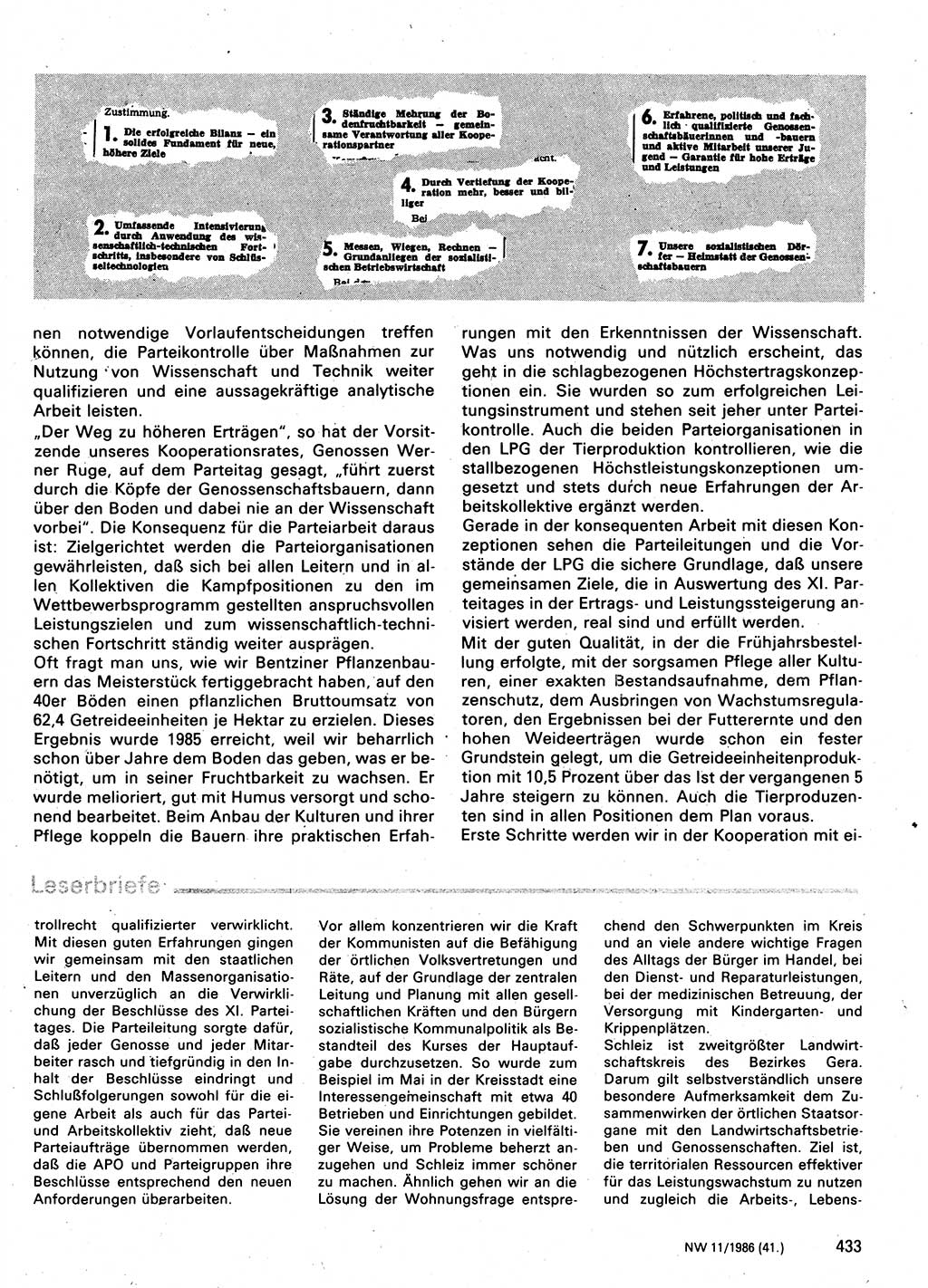 Neuer Weg (NW), Organ des Zentralkomitees (ZK) der SED (Sozialistische Einheitspartei Deutschlands) für Fragen des Parteilebens, 41. Jahrgang [Deutsche Demokratische Republik (DDR)] 1986, Seite 433 (NW ZK SED DDR 1986, S. 433)