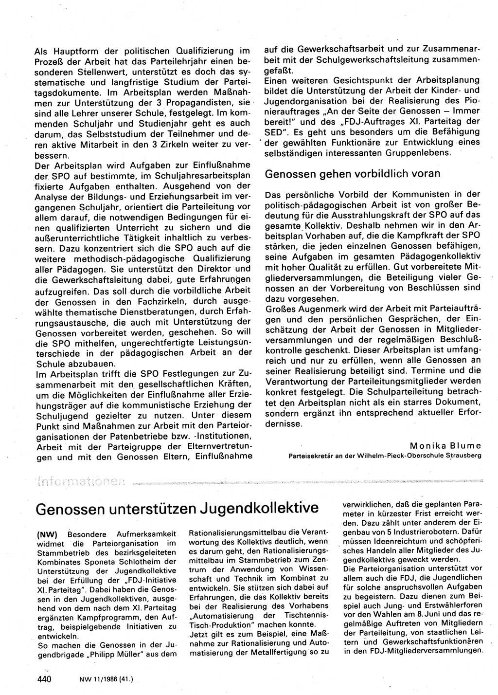 Neuer Weg (NW), Organ des Zentralkomitees (ZK) der SED (Sozialistische Einheitspartei Deutschlands) für Fragen des Parteilebens, 41. Jahrgang [Deutsche Demokratische Republik (DDR)] 1986, Seite 440 (NW ZK SED DDR 1986, S. 440)