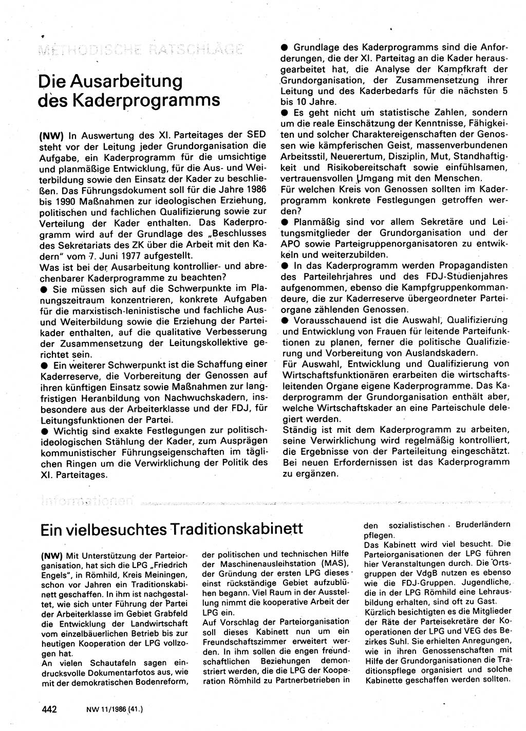 Neuer Weg (NW), Organ des Zentralkomitees (ZK) der SED (Sozialistische Einheitspartei Deutschlands) für Fragen des Parteilebens, 41. Jahrgang [Deutsche Demokratische Republik (DDR)] 1986, Seite 442 (NW ZK SED DDR 1986, S. 442)
