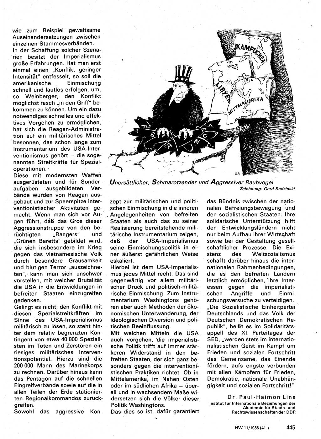 Neuer Weg (NW), Organ des Zentralkomitees (ZK) der SED (Sozialistische Einheitspartei Deutschlands) für Fragen des Parteilebens, 41. Jahrgang [Deutsche Demokratische Republik (DDR)] 1986, Seite 445 (NW ZK SED DDR 1986, S. 445)