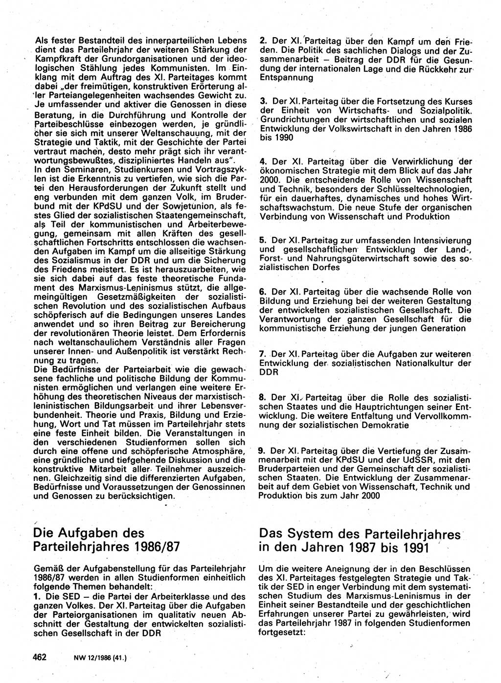 Neuer Weg (NW), Organ des Zentralkomitees (ZK) der SED (Sozialistische Einheitspartei Deutschlands) für Fragen des Parteilebens, 41. Jahrgang [Deutsche Demokratische Republik (DDR)] 1986, Seite 462 (NW ZK SED DDR 1986, S. 462)