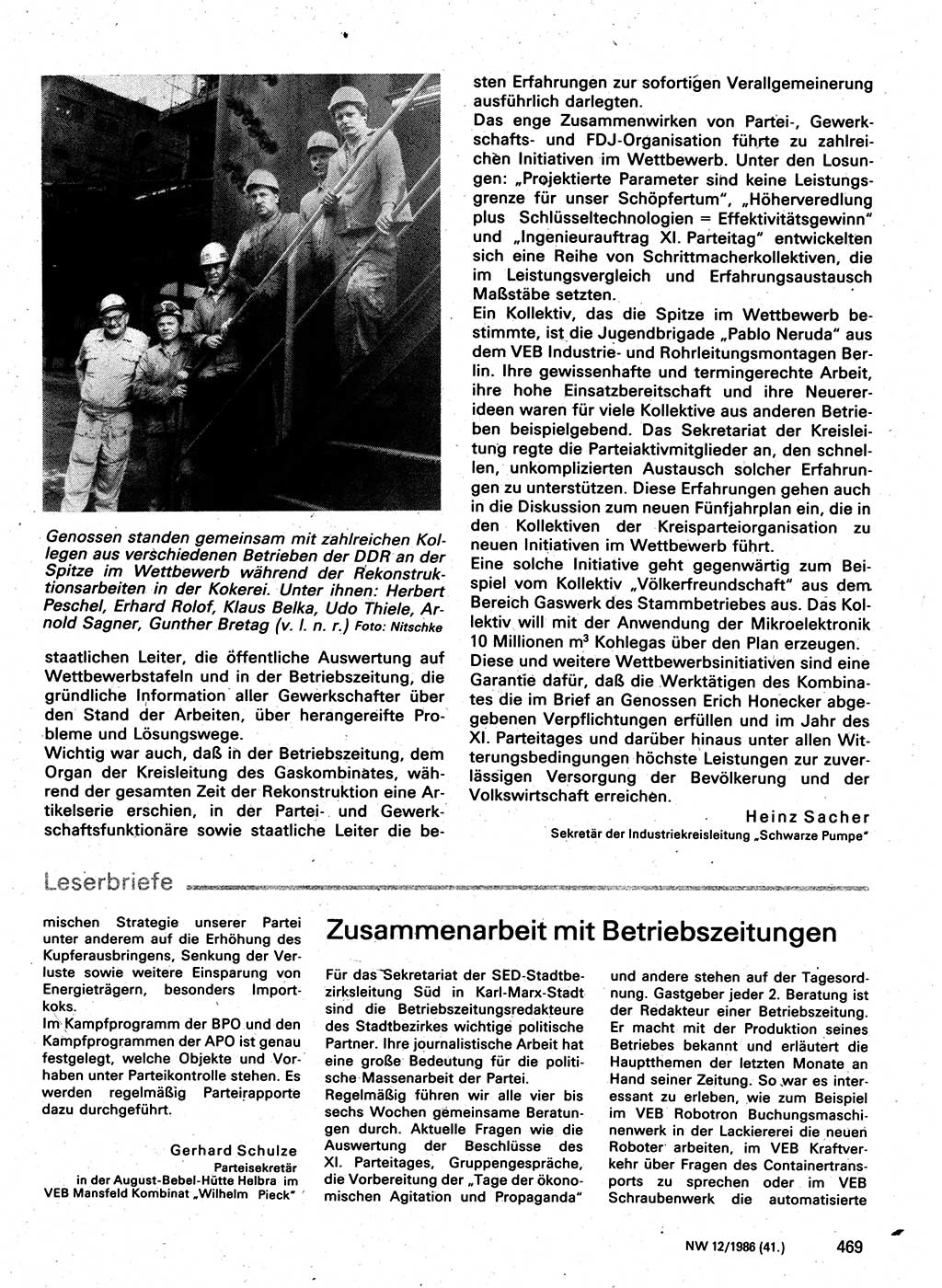 Neuer Weg (NW), Organ des Zentralkomitees (ZK) der SED (Sozialistische Einheitspartei Deutschlands) für Fragen des Parteilebens, 41. Jahrgang [Deutsche Demokratische Republik (DDR)] 1986, Seite 469 (NW ZK SED DDR 1986, S. 469)