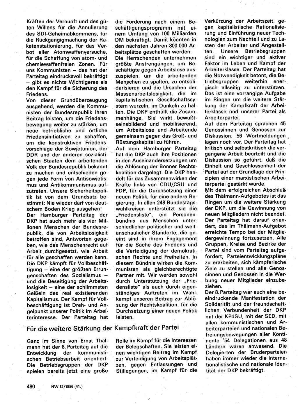Neuer Weg (NW), Organ des Zentralkomitees (ZK) der SED (Sozialistische Einheitspartei Deutschlands) für Fragen des Parteilebens, 41. Jahrgang [Deutsche Demokratische Republik (DDR)] 1986, Seite 480 (NW ZK SED DDR 1986, S. 480)