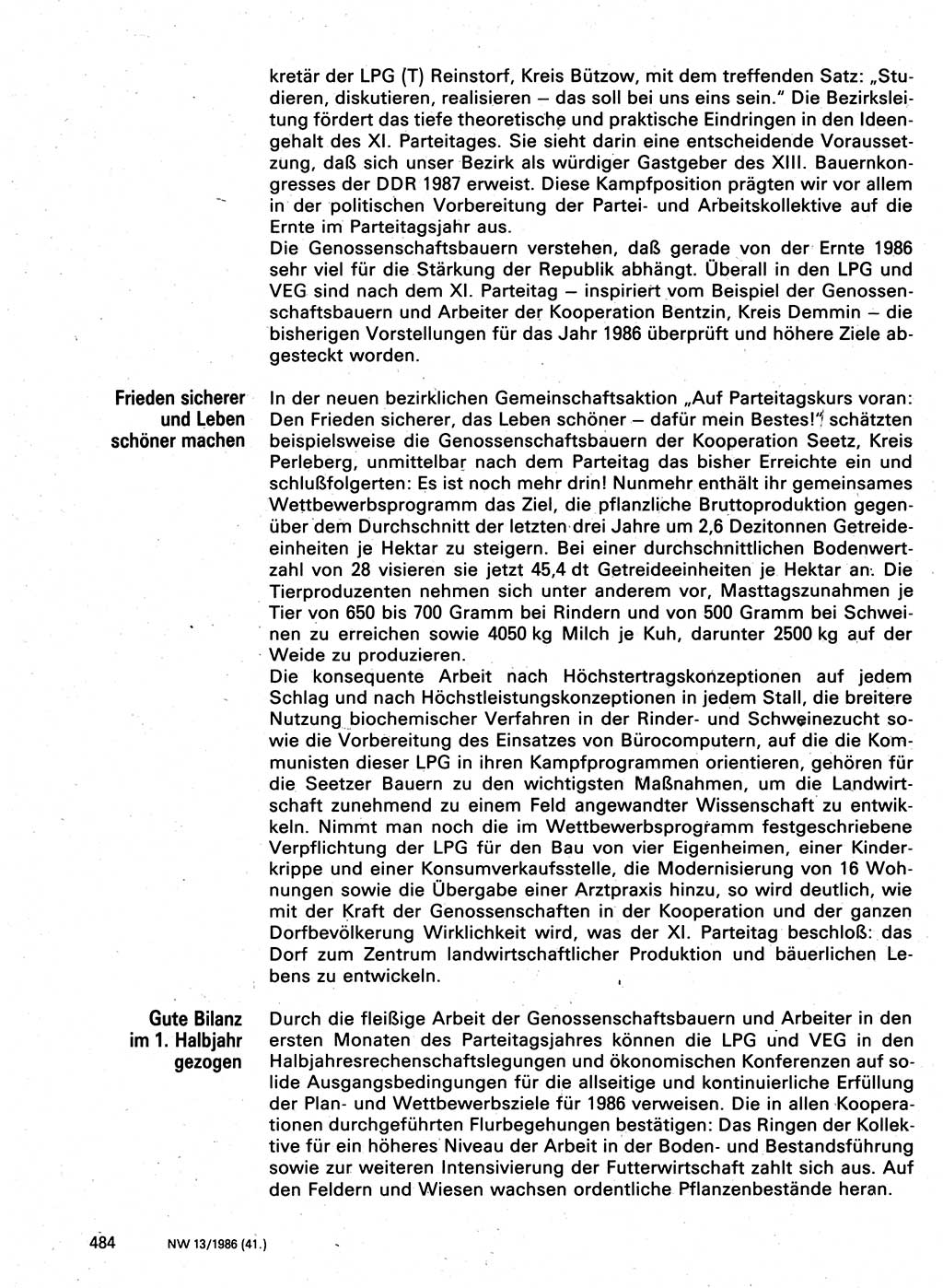 Neuer Weg (NW), Organ des Zentralkomitees (ZK) der SED (Sozialistische Einheitspartei Deutschlands) für Fragen des Parteilebens, 41. Jahrgang [Deutsche Demokratische Republik (DDR)] 1986, Seite 484 (NW ZK SED DDR 1986, S. 484)