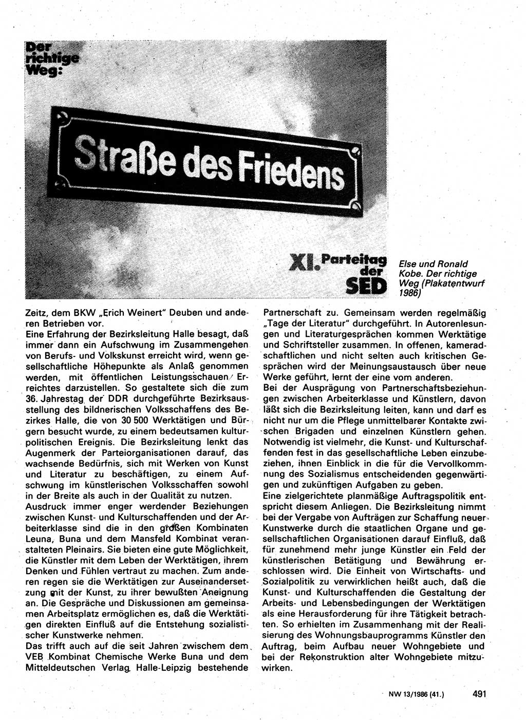 Neuer Weg (NW), Organ des Zentralkomitees (ZK) der SED (Sozialistische Einheitspartei Deutschlands) für Fragen des Parteilebens, 41. Jahrgang [Deutsche Demokratische Republik (DDR)] 1986, Seite 491 (NW ZK SED DDR 1986, S. 491)