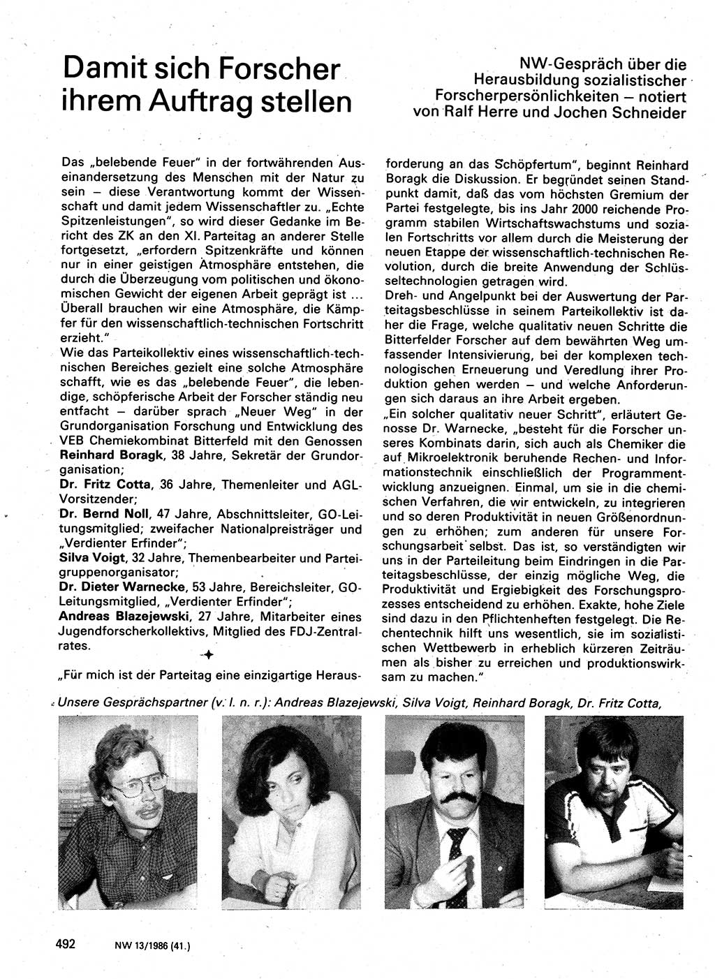 Neuer Weg (NW), Organ des Zentralkomitees (ZK) der SED (Sozialistische Einheitspartei Deutschlands) für Fragen des Parteilebens, 41. Jahrgang [Deutsche Demokratische Republik (DDR)] 1986, Seite 492 (NW ZK SED DDR 1986, S. 492)