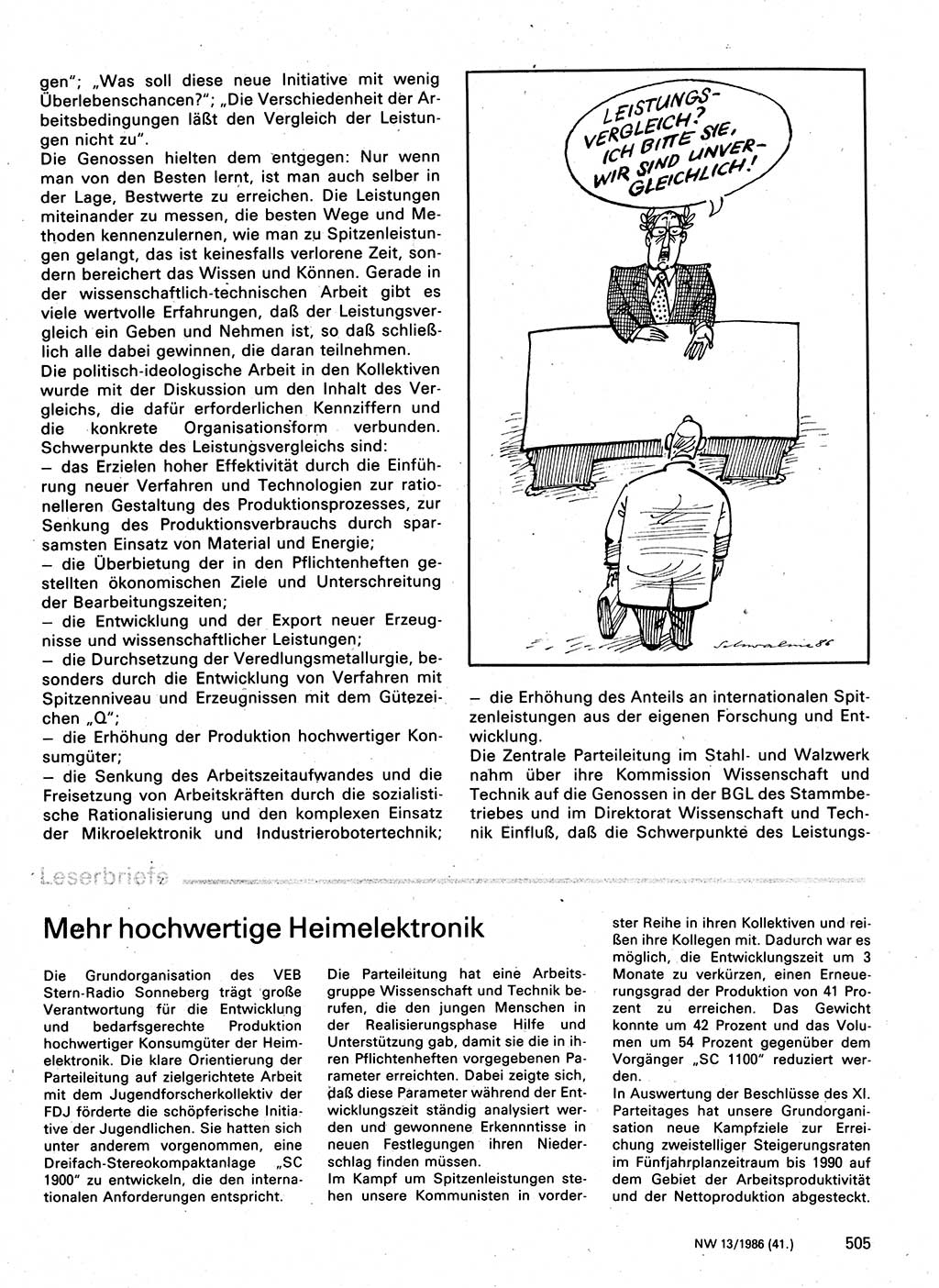 Neuer Weg (NW), Organ des Zentralkomitees (ZK) der SED (Sozialistische Einheitspartei Deutschlands) für Fragen des Parteilebens, 41. Jahrgang [Deutsche Demokratische Republik (DDR)] 1986, Seite 505 (NW ZK SED DDR 1986, S. 505)