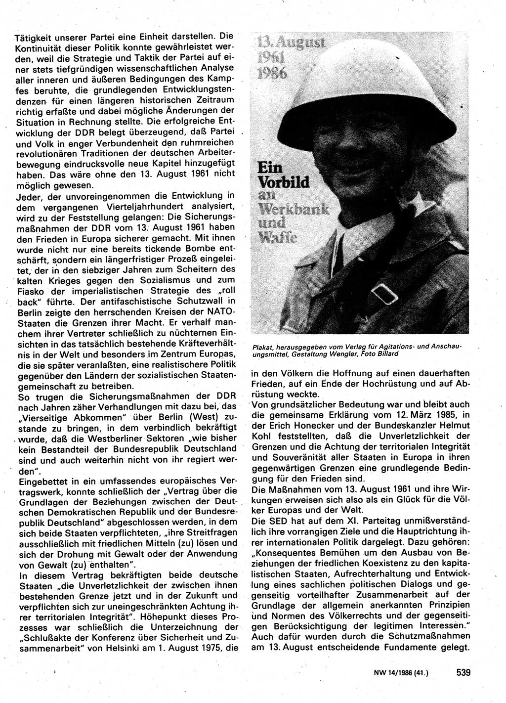 Neuer Weg (NW), Organ des Zentralkomitees (ZK) der SED (Sozialistische Einheitspartei Deutschlands) für Fragen des Parteilebens, 41. Jahrgang [Deutsche Demokratische Republik (DDR)] 1986, Seite 539 (NW ZK SED DDR 1986, S. 539)