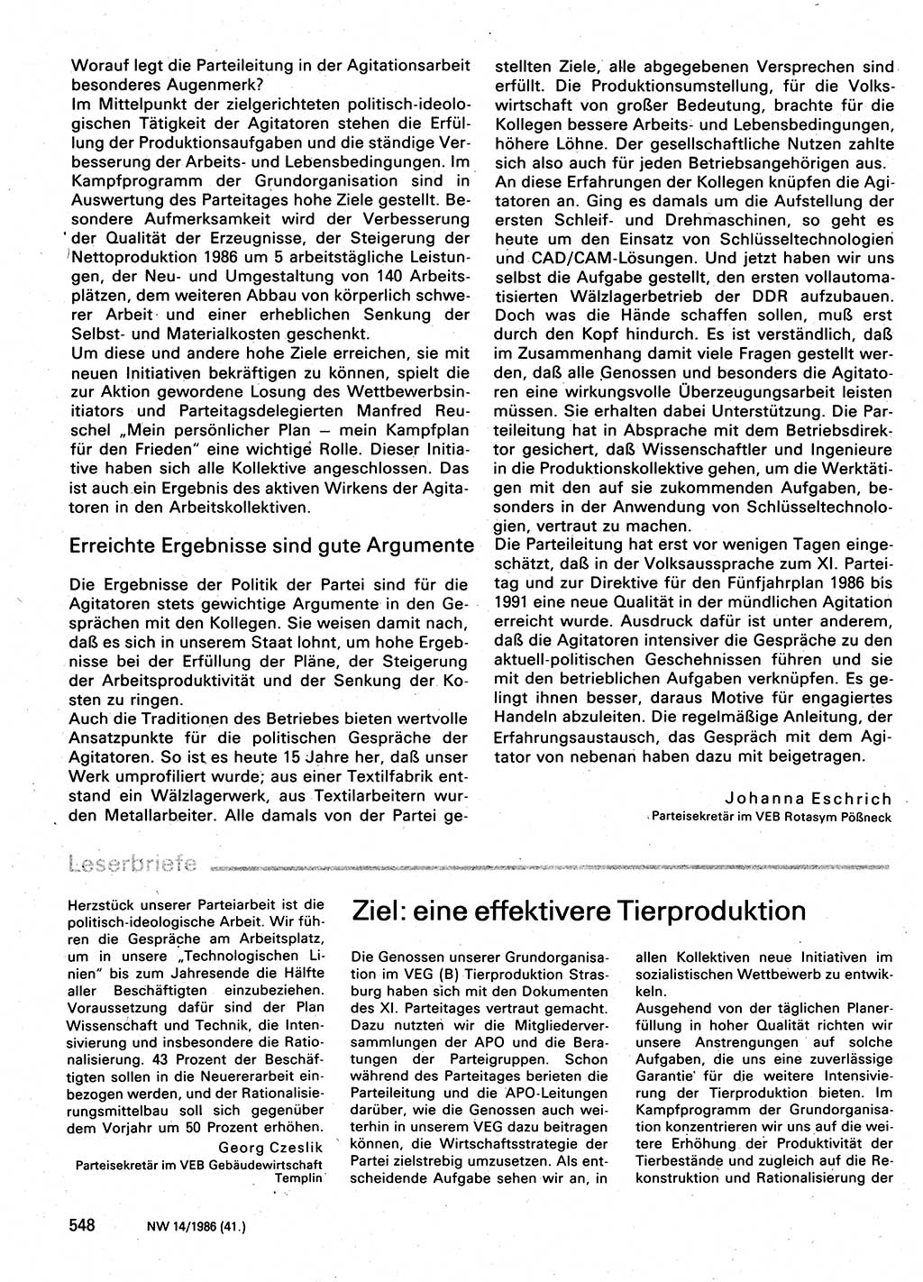 Neuer Weg (NW), Organ des Zentralkomitees (ZK) der SED (Sozialistische Einheitspartei Deutschlands) für Fragen des Parteilebens, 41. Jahrgang [Deutsche Demokratische Republik (DDR)] 1986, Seite 548 (NW ZK SED DDR 1986, S. 548)