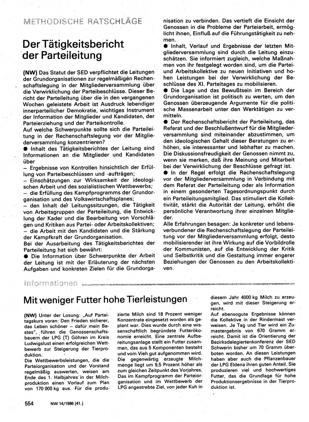 Neuer Weg (NW), Organ des Zentralkomitees (ZK) der SED (Sozialistische Einheitspartei Deutschlands) für Fragen des Parteilebens, 41. Jahrgang [Deutsche Demokratische Republik (DDR)] 1986, Seite 554 (NW ZK SED DDR 1986, S. 554)