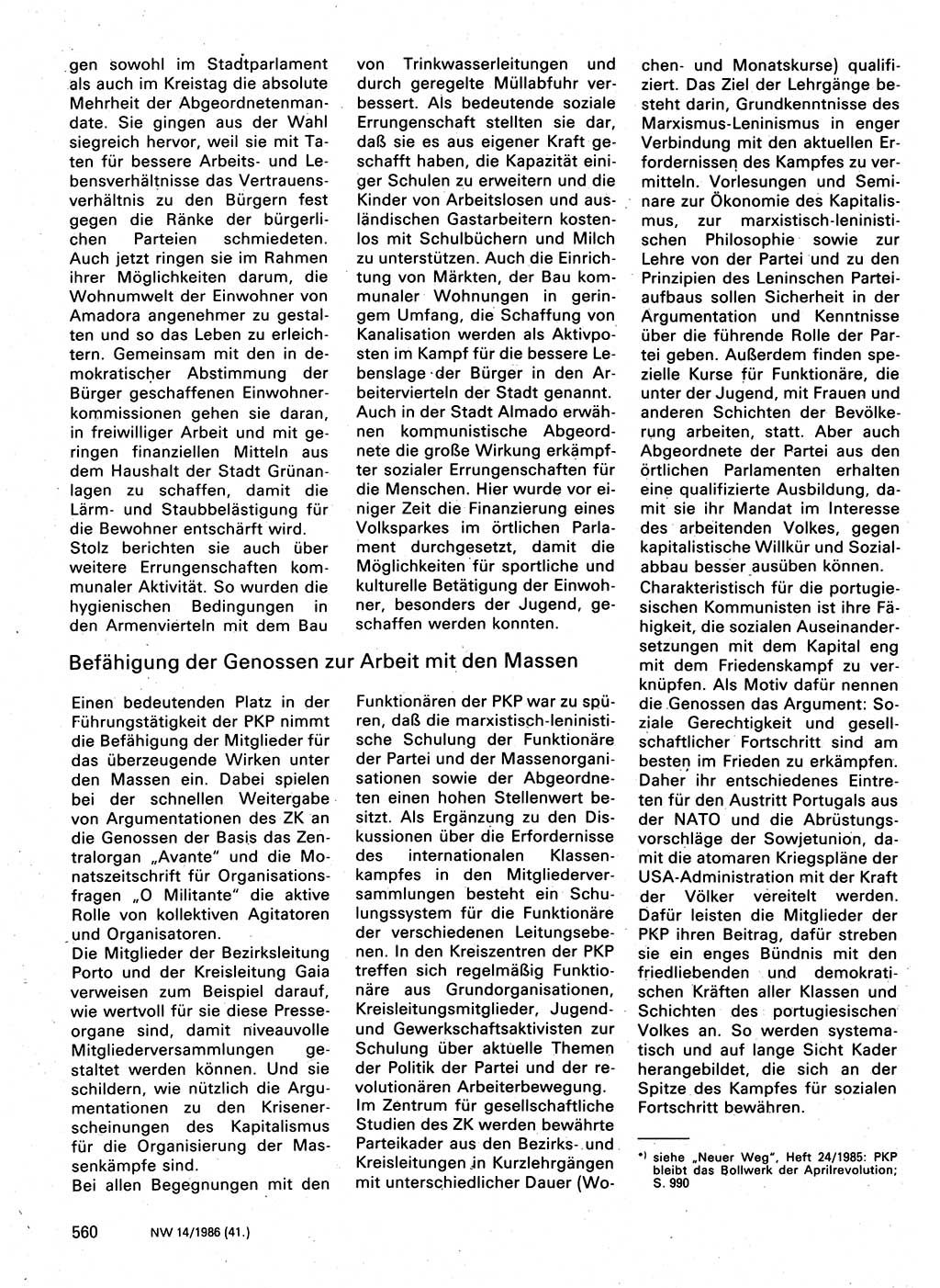 Neuer Weg (NW), Organ des Zentralkomitees (ZK) der SED (Sozialistische Einheitspartei Deutschlands) für Fragen des Parteilebens, 41. Jahrgang [Deutsche Demokratische Republik (DDR)] 1986, Seite 560 (NW ZK SED DDR 1986, S. 560)