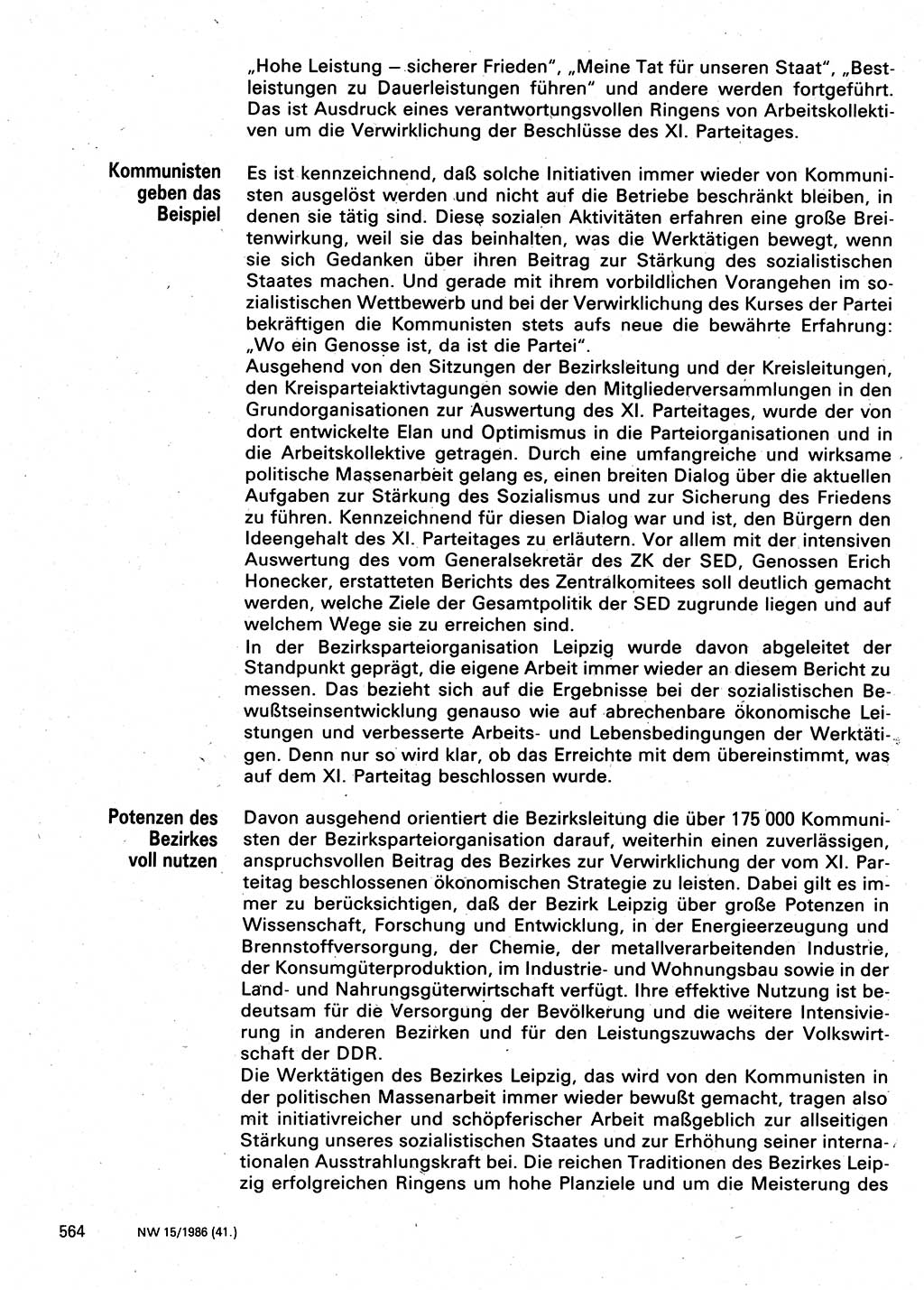 Neuer Weg (NW), Organ des Zentralkomitees (ZK) der SED (Sozialistische Einheitspartei Deutschlands) für Fragen des Parteilebens, 41. Jahrgang [Deutsche Demokratische Republik (DDR)] 1986, Seite 564 (NW ZK SED DDR 1986, S. 564)