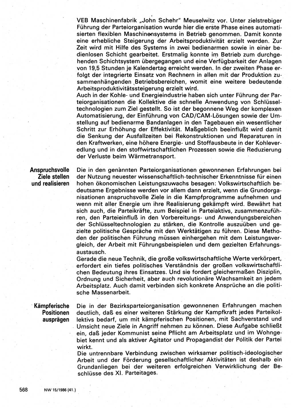 Neuer Weg (NW), Organ des Zentralkomitees (ZK) der SED (Sozialistische Einheitspartei Deutschlands) für Fragen des Parteilebens, 41. Jahrgang [Deutsche Demokratische Republik (DDR)] 1986, Seite 568 (NW ZK SED DDR 1986, S. 568)