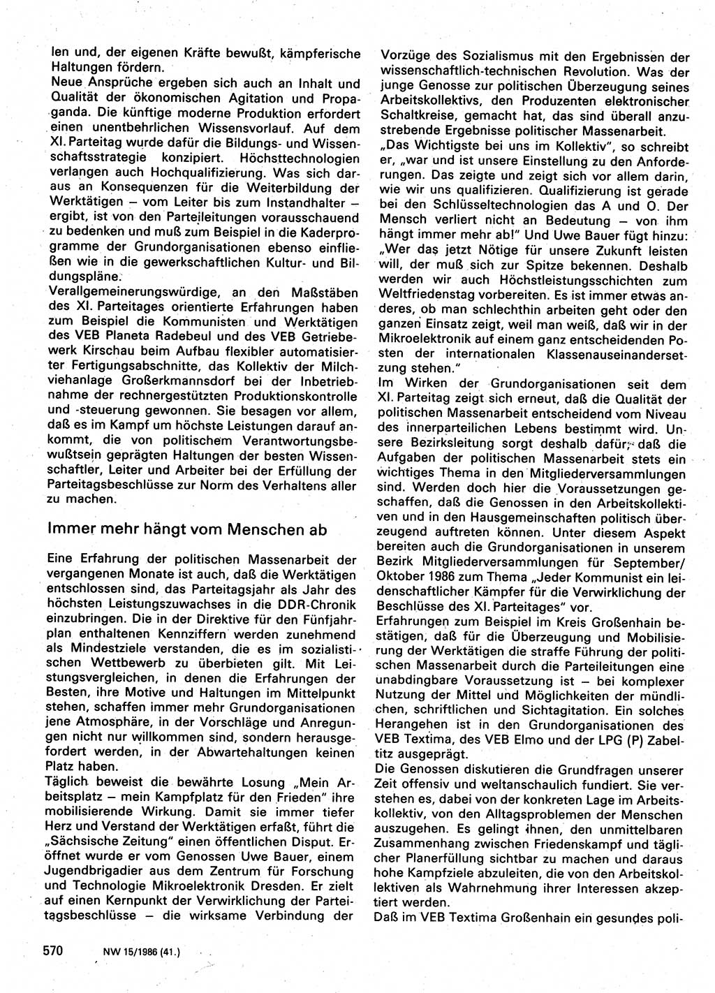 Neuer Weg (NW), Organ des Zentralkomitees (ZK) der SED (Sozialistische Einheitspartei Deutschlands) für Fragen des Parteilebens, 41. Jahrgang [Deutsche Demokratische Republik (DDR)] 1986, Seite 570 (NW ZK SED DDR 1986, S. 570)
