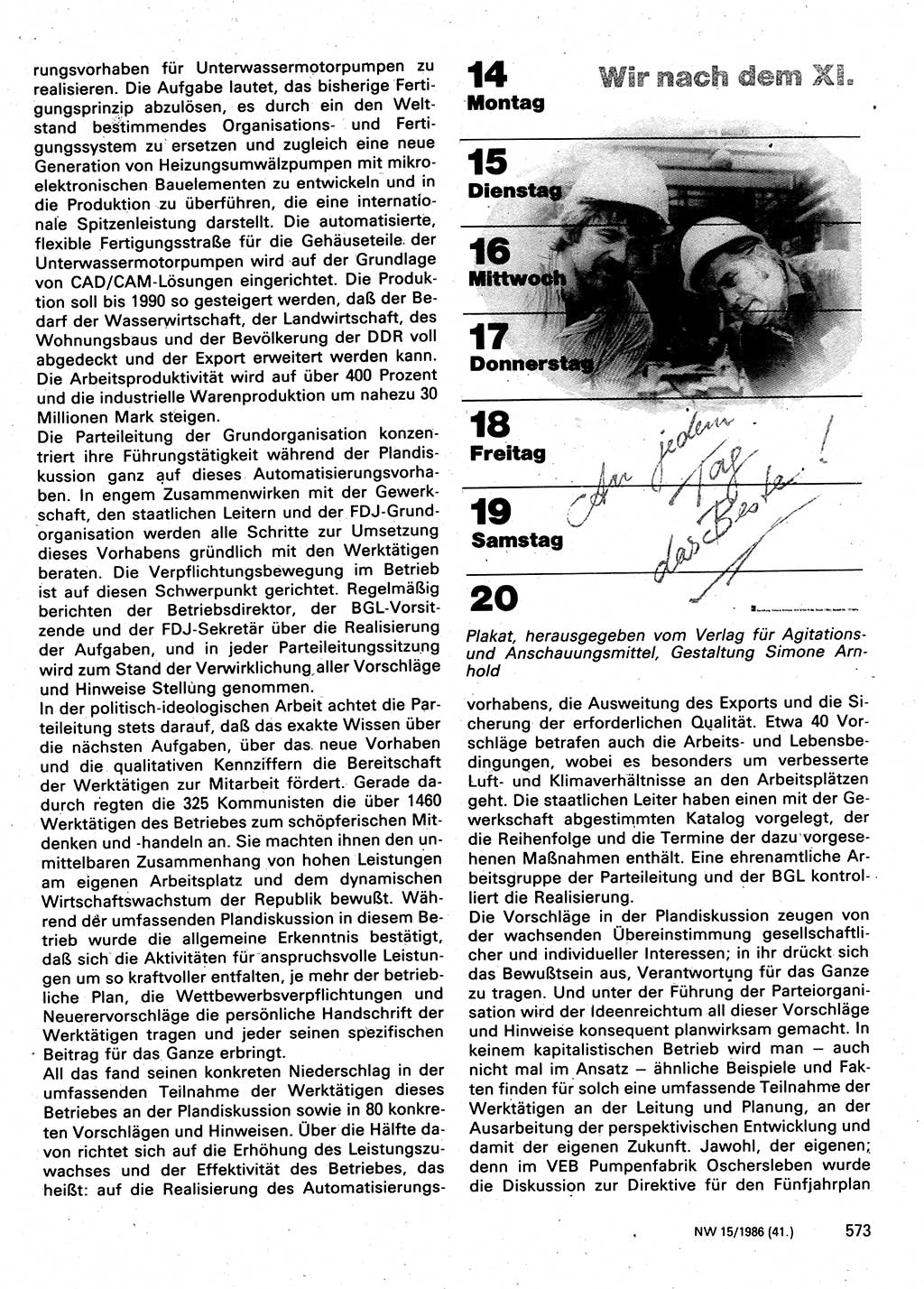 Neuer Weg (NW), Organ des Zentralkomitees (ZK) der SED (Sozialistische Einheitspartei Deutschlands) für Fragen des Parteilebens, 41. Jahrgang [Deutsche Demokratische Republik (DDR)] 1986, Seite 573 (NW ZK SED DDR 1986, S. 573)
