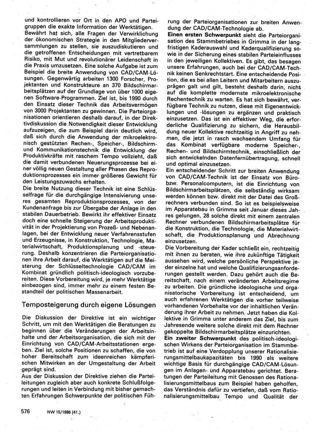 Neuer Weg (NW), Organ des Zentralkomitees (ZK) der SED (Sozialistische Einheitspartei Deutschlands) für Fragen des Parteilebens, 41. Jahrgang [Deutsche Demokratische Republik (DDR)] 1986, Seite 576 (NW ZK SED DDR 1986, S. 576)