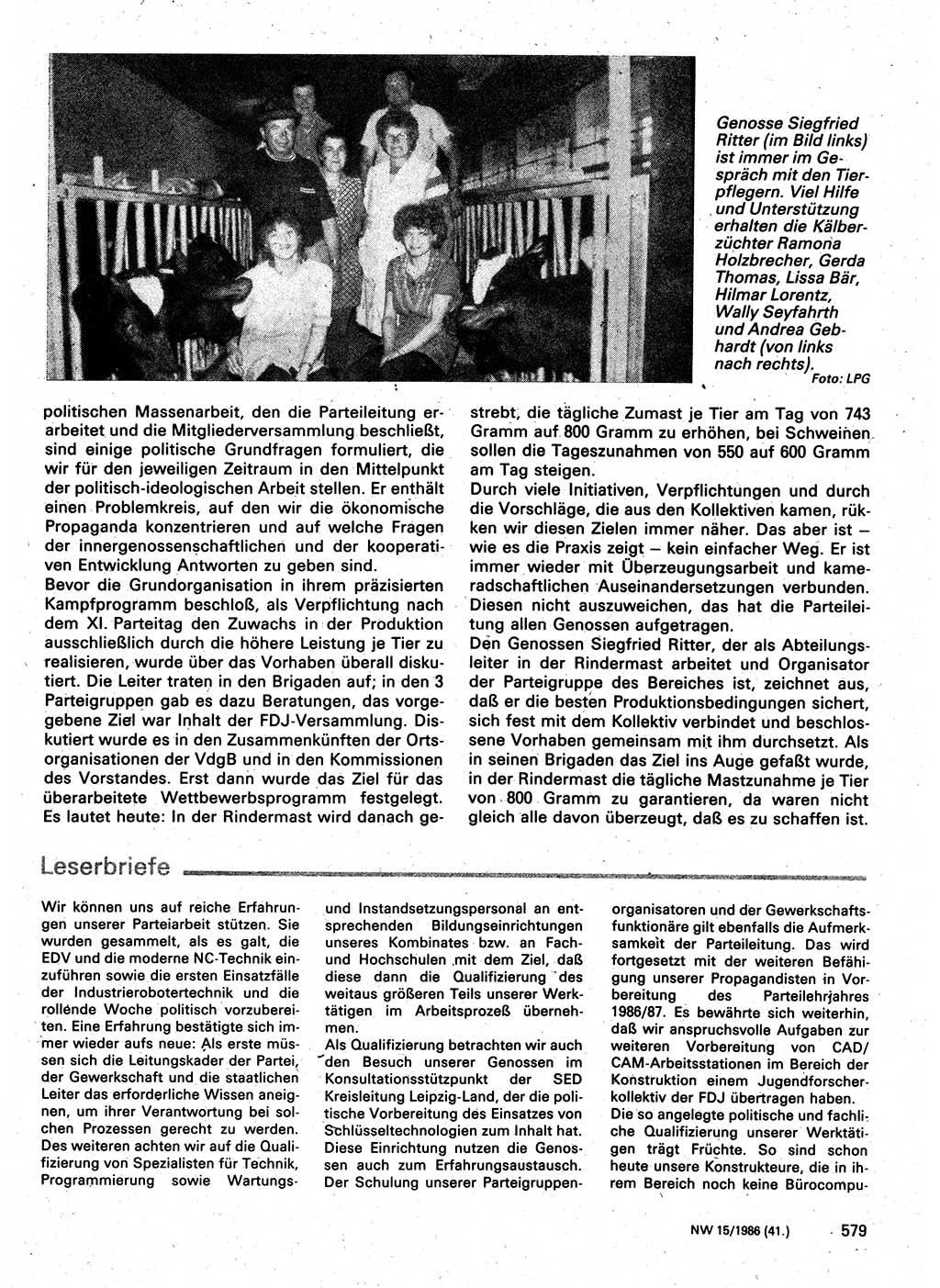 Neuer Weg (NW), Organ des Zentralkomitees (ZK) der SED (Sozialistische Einheitspartei Deutschlands) für Fragen des Parteilebens, 41. Jahrgang [Deutsche Demokratische Republik (DDR)] 1986, Seite 579 (NW ZK SED DDR 1986, S. 579)