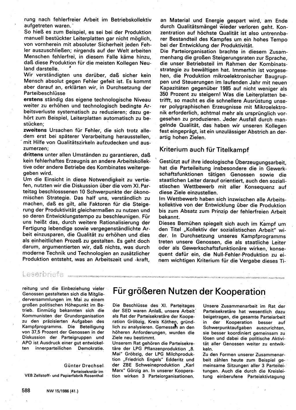 Neuer Weg (NW), Organ des Zentralkomitees (ZK) der SED (Sozialistische Einheitspartei Deutschlands) für Fragen des Parteilebens, 41. Jahrgang [Deutsche Demokratische Republik (DDR)] 1986, Seite 588 (NW ZK SED DDR 1986, S. 588)