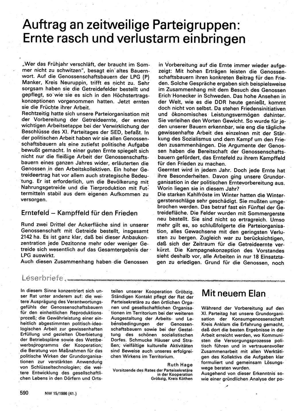 Neuer Weg (NW), Organ des Zentralkomitees (ZK) der SED (Sozialistische Einheitspartei Deutschlands) für Fragen des Parteilebens, 41. Jahrgang [Deutsche Demokratische Republik (DDR)] 1986, Seite 590 (NW ZK SED DDR 1986, S. 590)