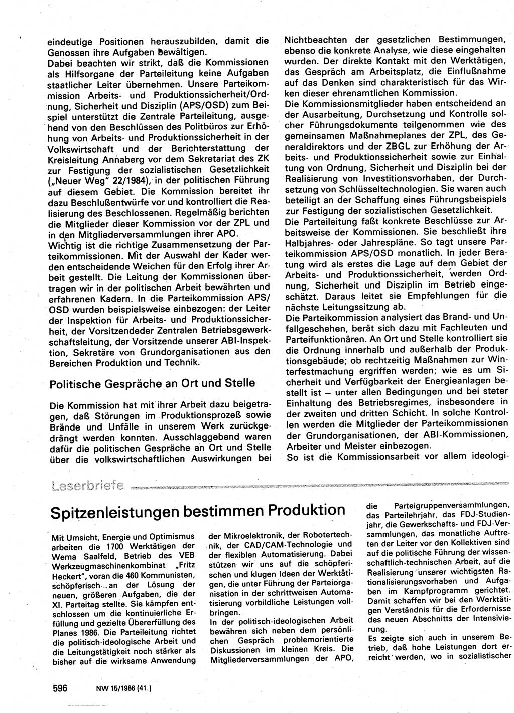 Neuer Weg (NW), Organ des Zentralkomitees (ZK) der SED (Sozialistische Einheitspartei Deutschlands) für Fragen des Parteilebens, 41. Jahrgang [Deutsche Demokratische Republik (DDR)] 1986, Seite 596 (NW ZK SED DDR 1986, S. 596)