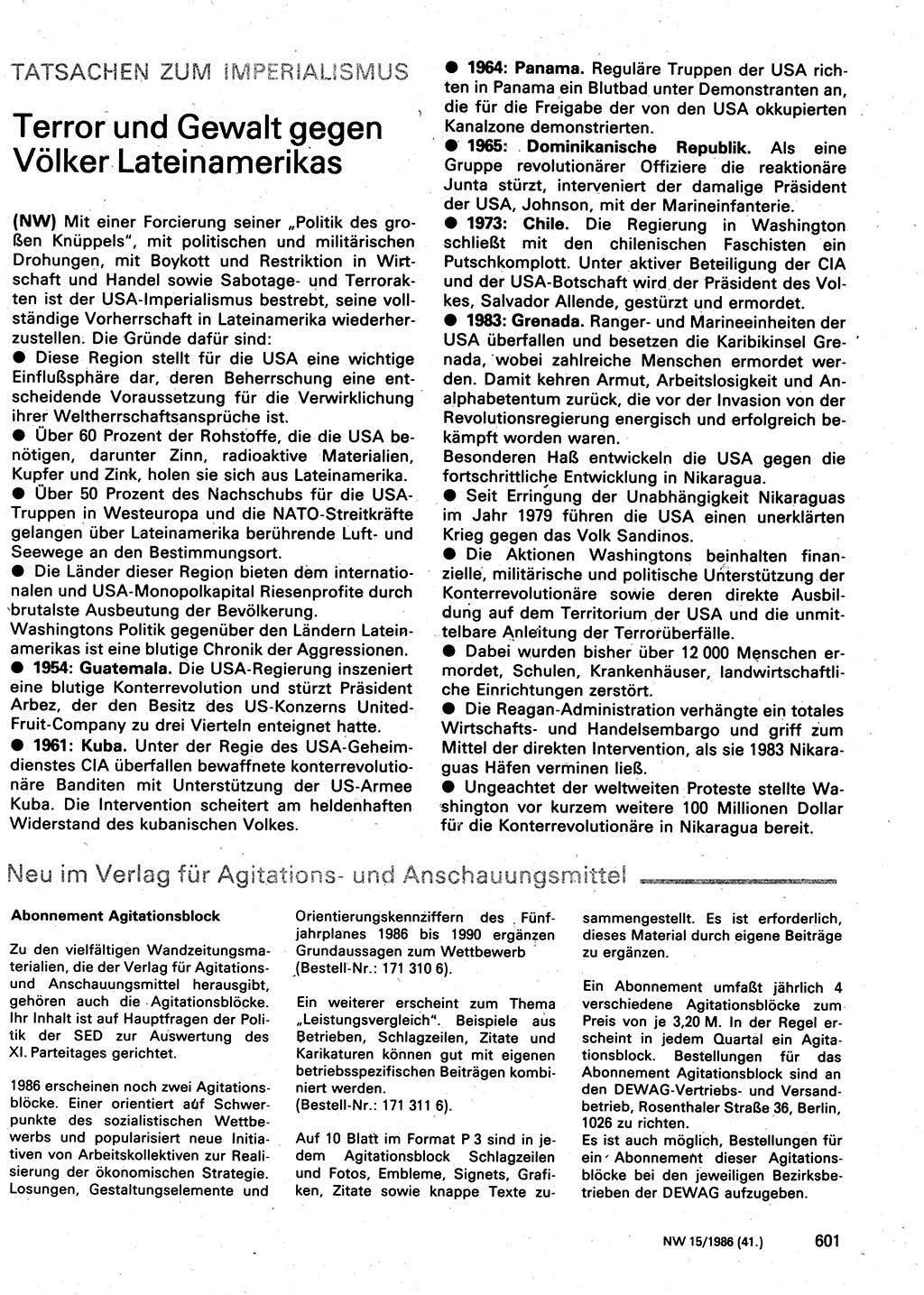 Neuer Weg (NW), Organ des Zentralkomitees (ZK) der SED (Sozialistische Einheitspartei Deutschlands) für Fragen des Parteilebens, 41. Jahrgang [Deutsche Demokratische Republik (DDR)] 1986, Seite 601 (NW ZK SED DDR 1986, S. 601)