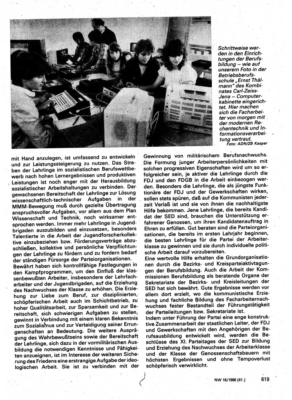 Neuer Weg (NW), Organ des Zentralkomitees (ZK) der SED (Sozialistische Einheitspartei Deutschlands) für Fragen des Parteilebens, 41. Jahrgang [Deutsche Demokratische Republik (DDR)] 1986, Seite 619 (NW ZK SED DDR 1986, S. 619)